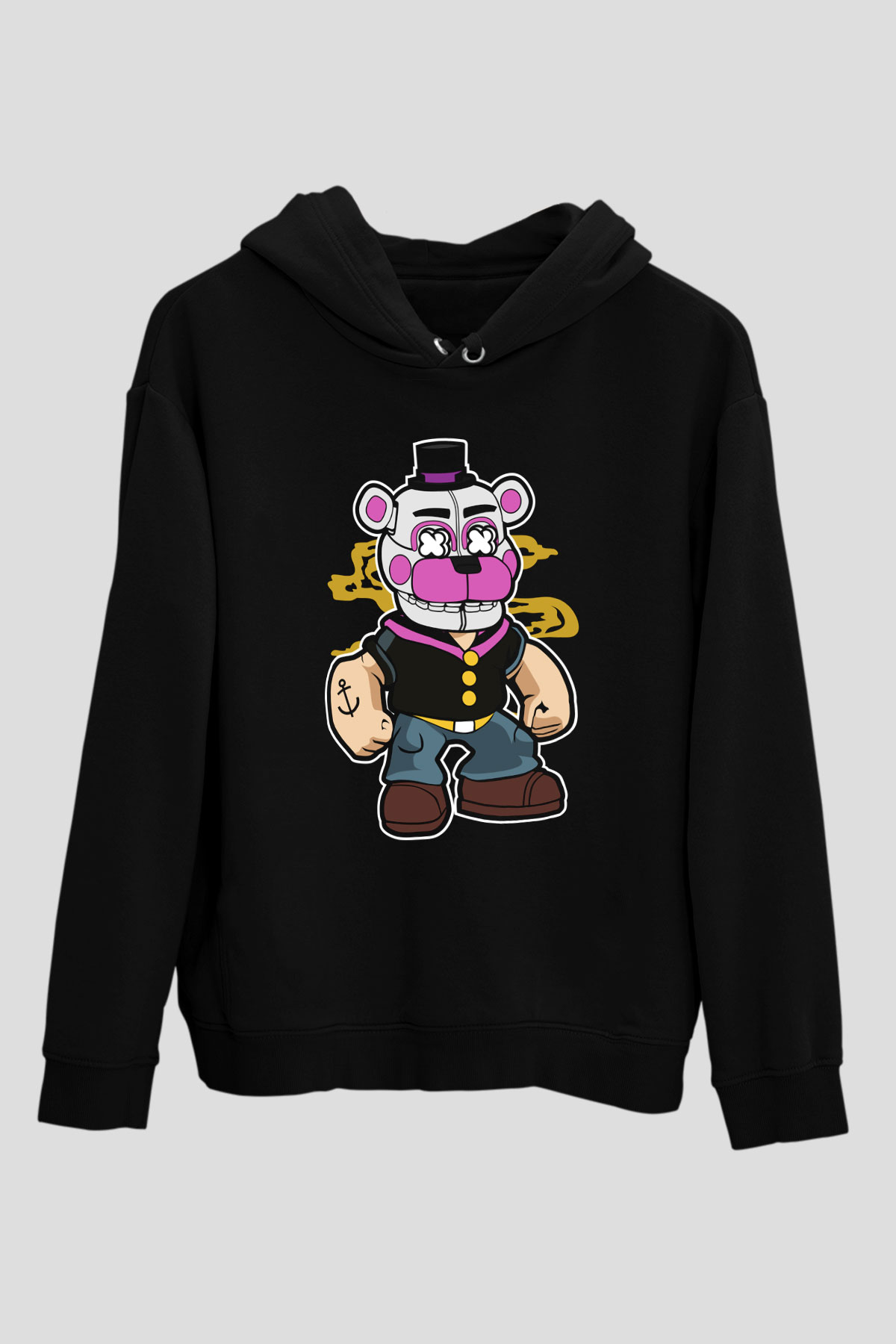 Popeye Freddy Baskılı Unisex Siyah Tshirt