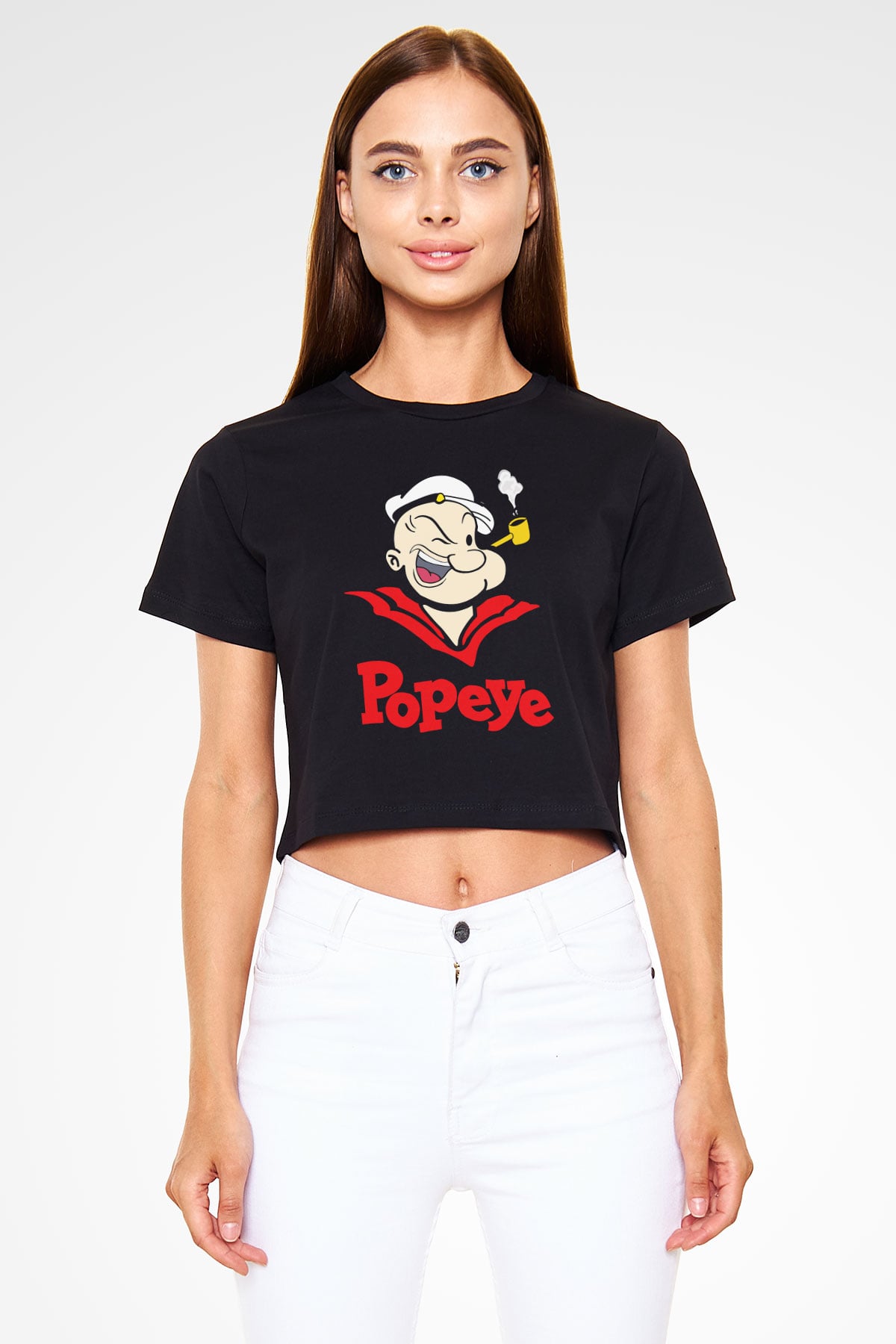 Popeye Siyah   Crop Top Tişört