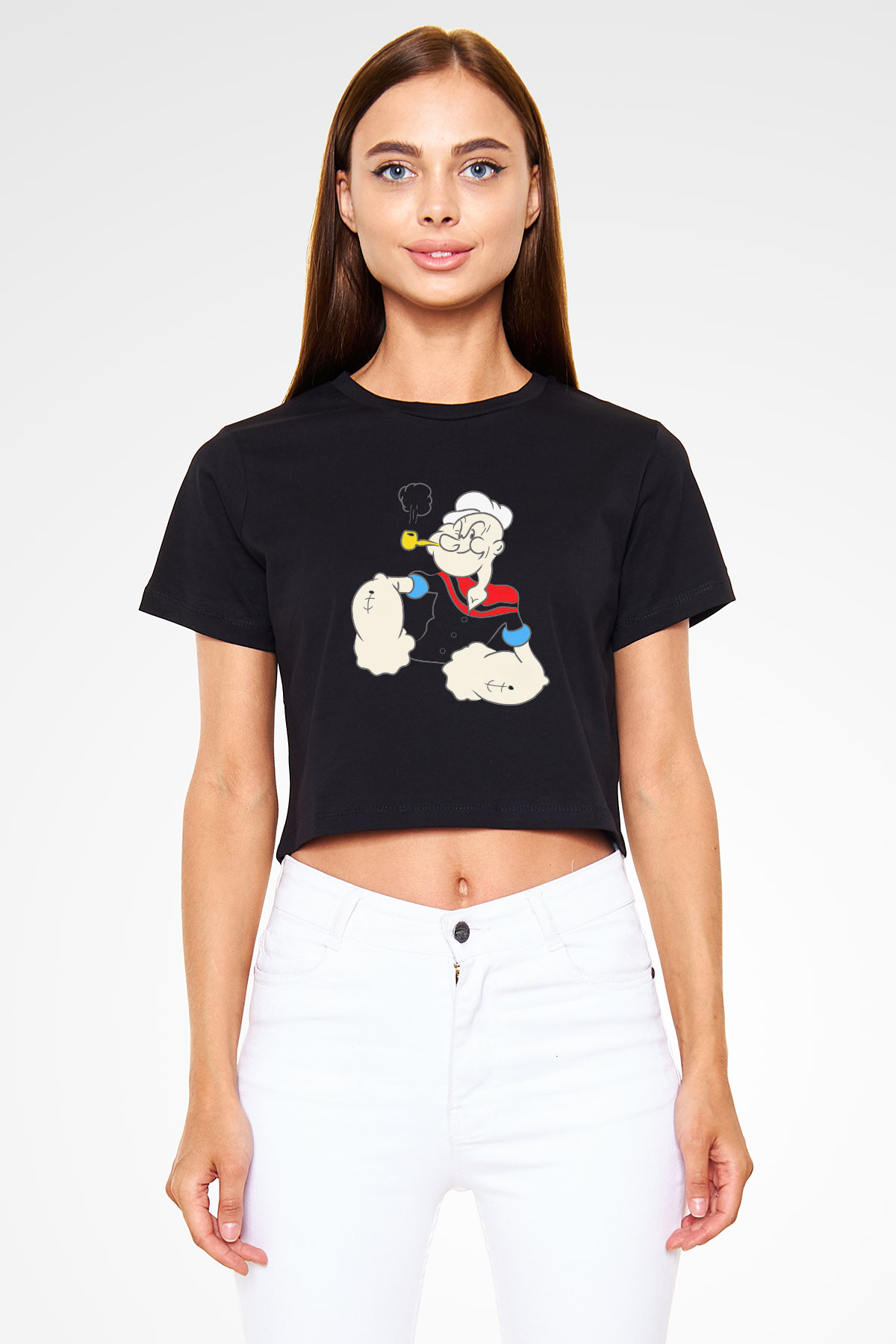 Popeye Siyah Crop Top Tişört