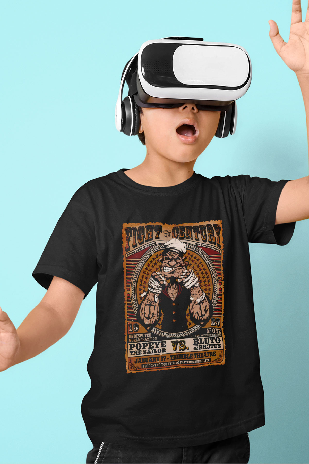 Popeye Siyah Unisex  Çocuk Tişört