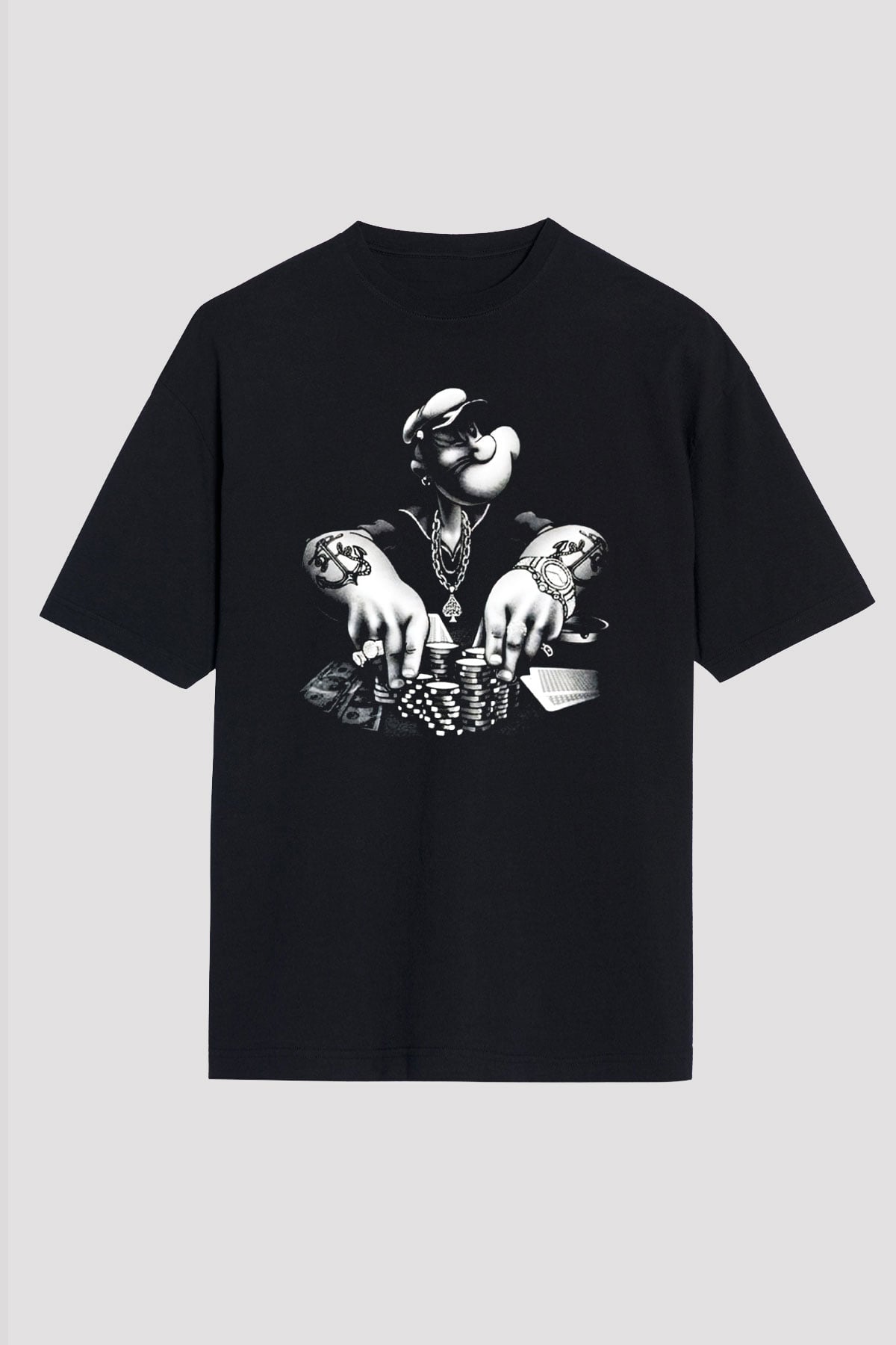 Popeye Siyah Unisex Oversize Tişört