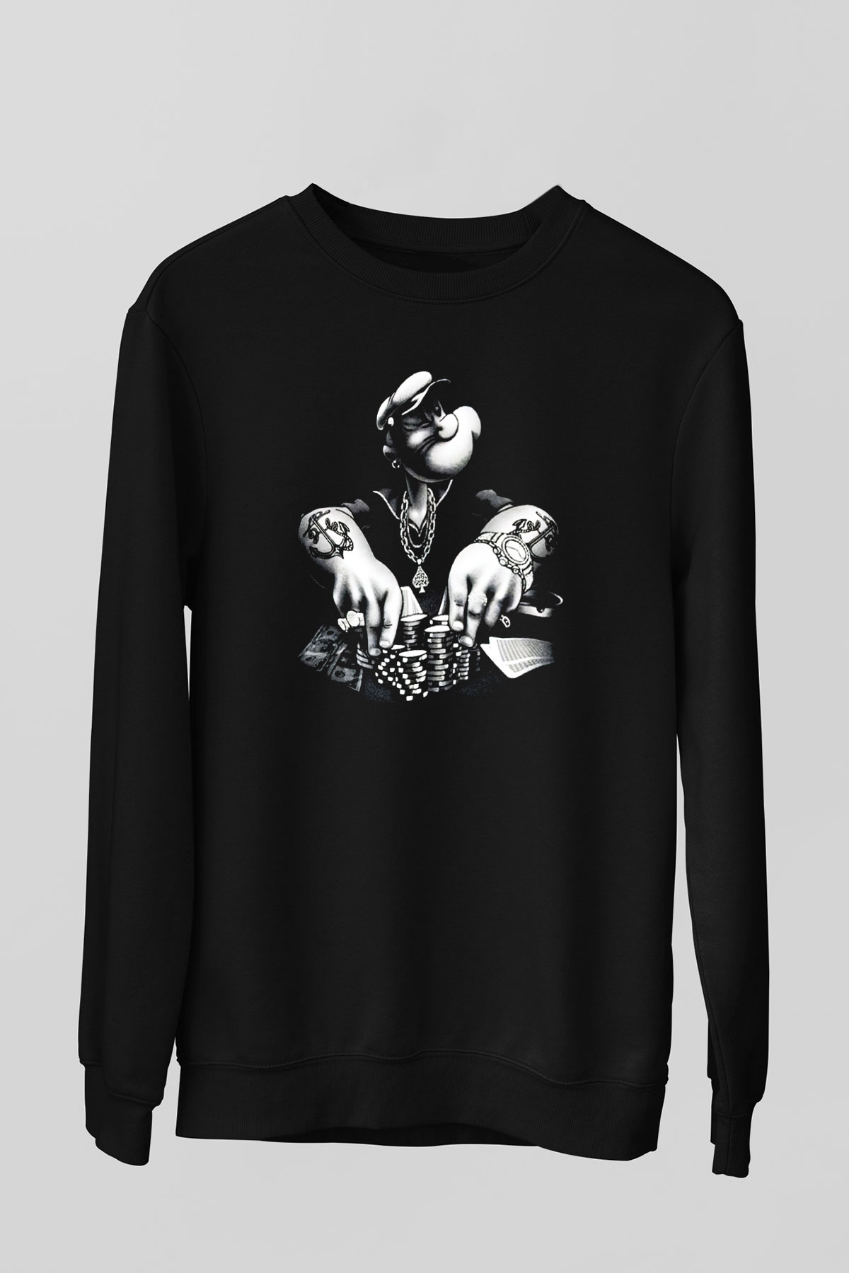 Popeye Siyah Unisex Sweatshirt