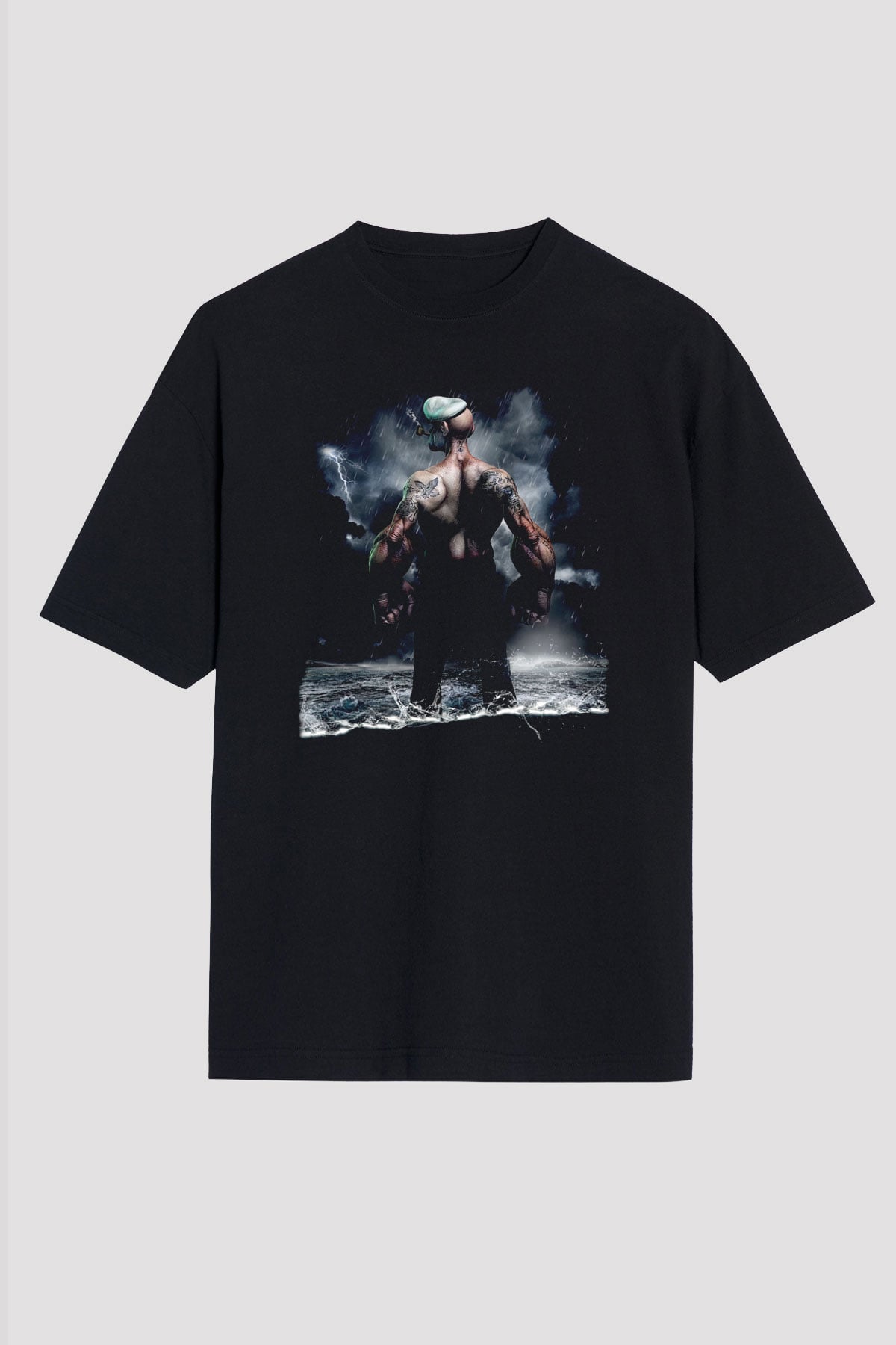 Popeye Siyah Oversize Tişört Oversize T-shirt