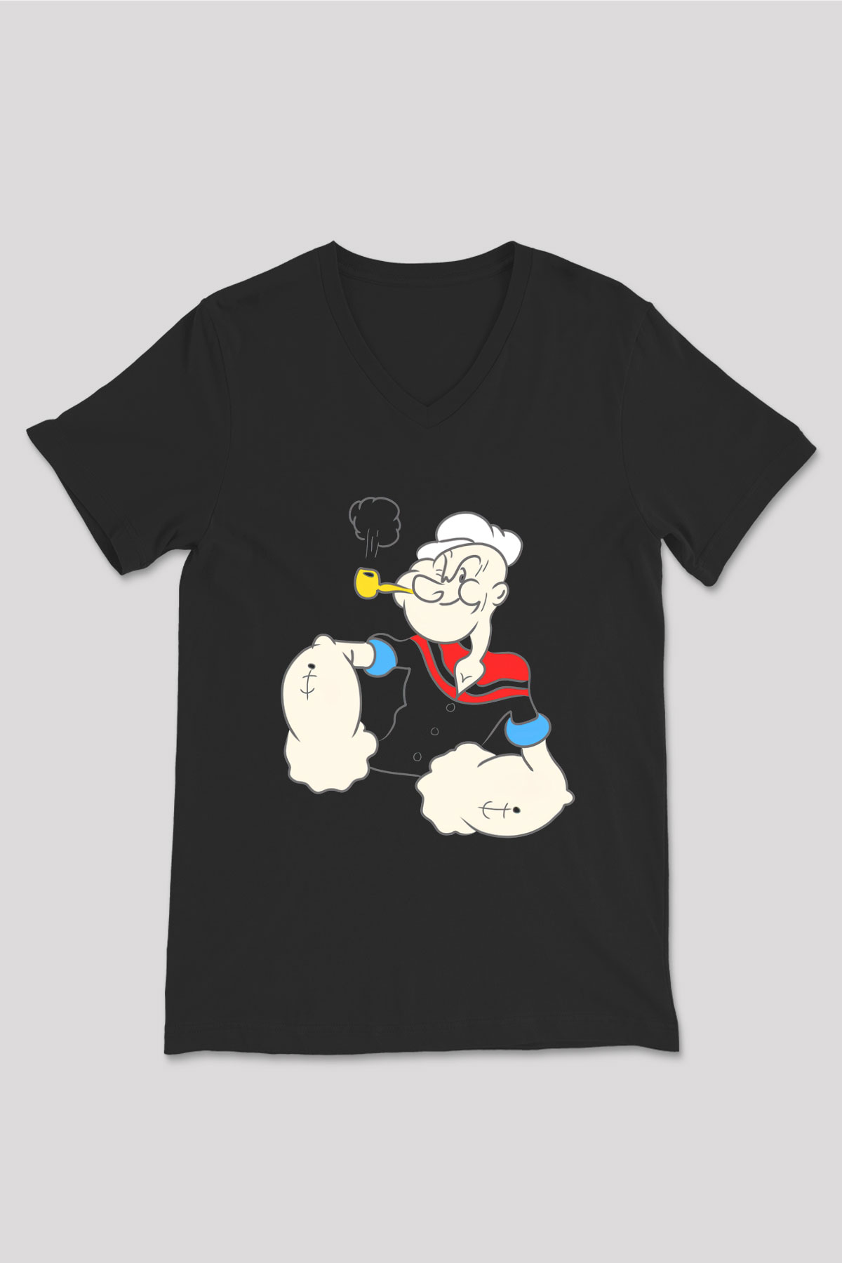Popeye Siyah Unisex V Yaka Tişört