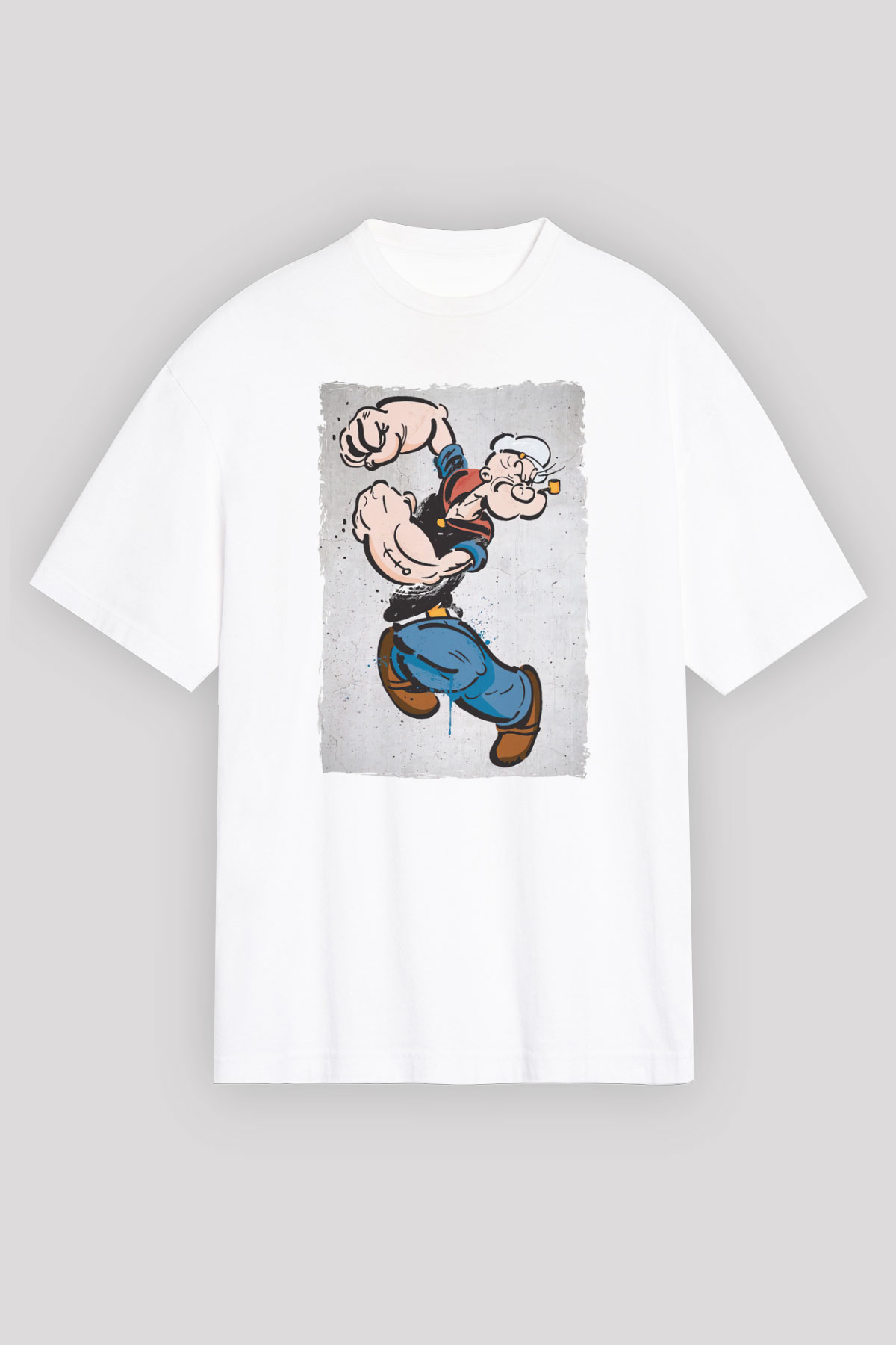 Popeye Temel Reis Baskılı Oversize Beyaz Tişört
