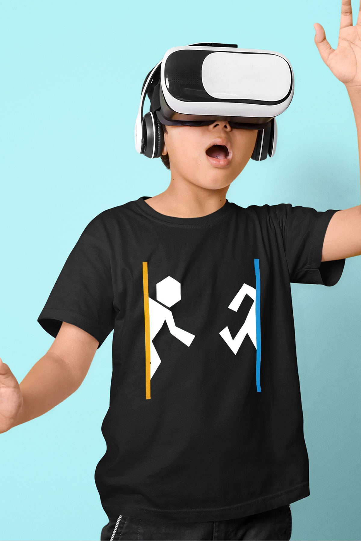 Portal Baskılı Siyah Unisex Çocuk Tişört