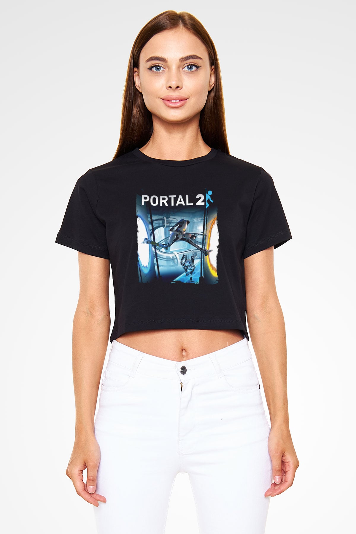 Portal Siyah  Crop Top Tişört