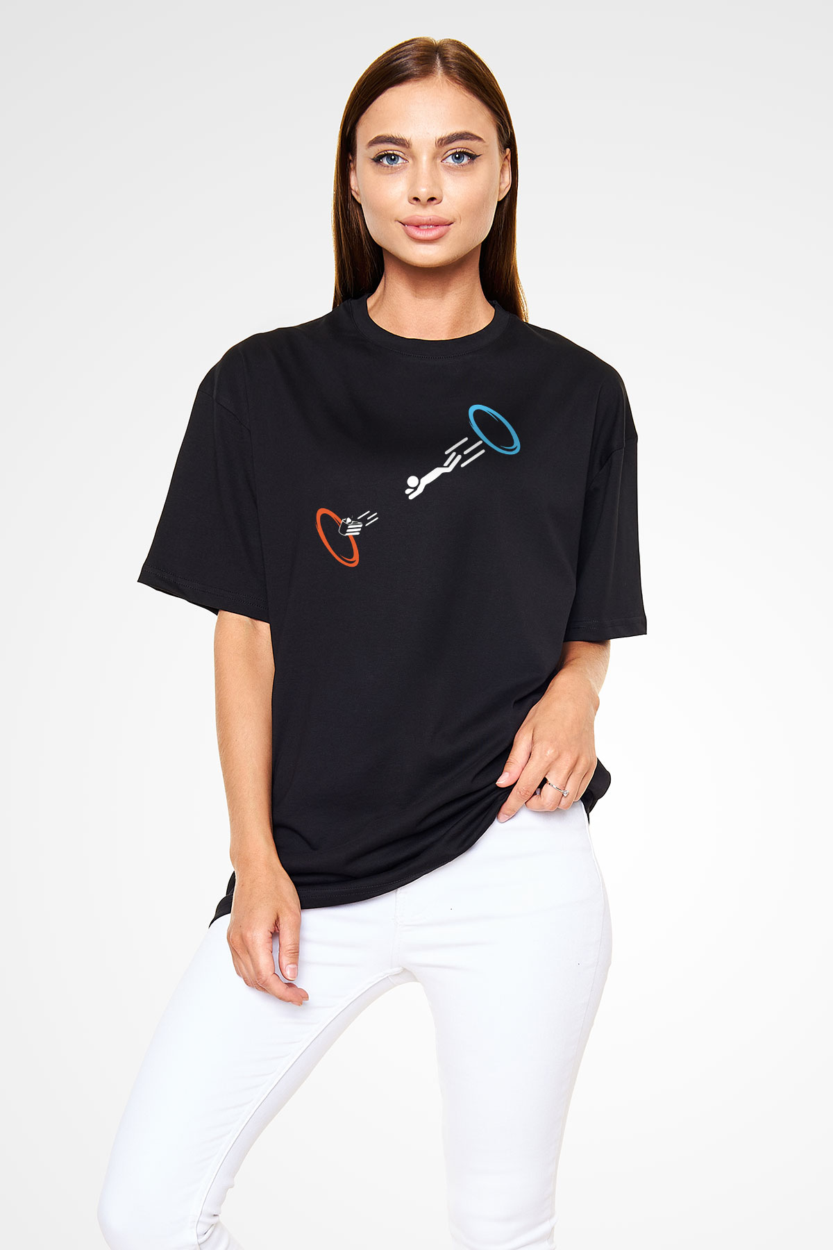 Portal Siyah Unisex Oversize Tişört T-Shirt