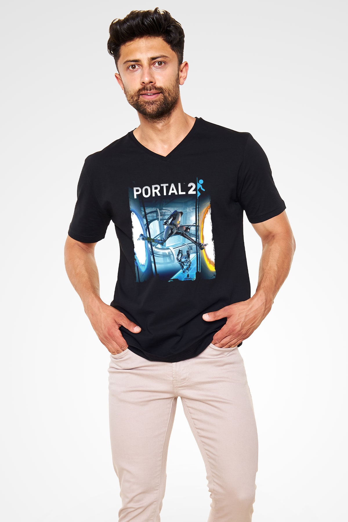 Portal Siyah Unisex V Yaka Tişört
