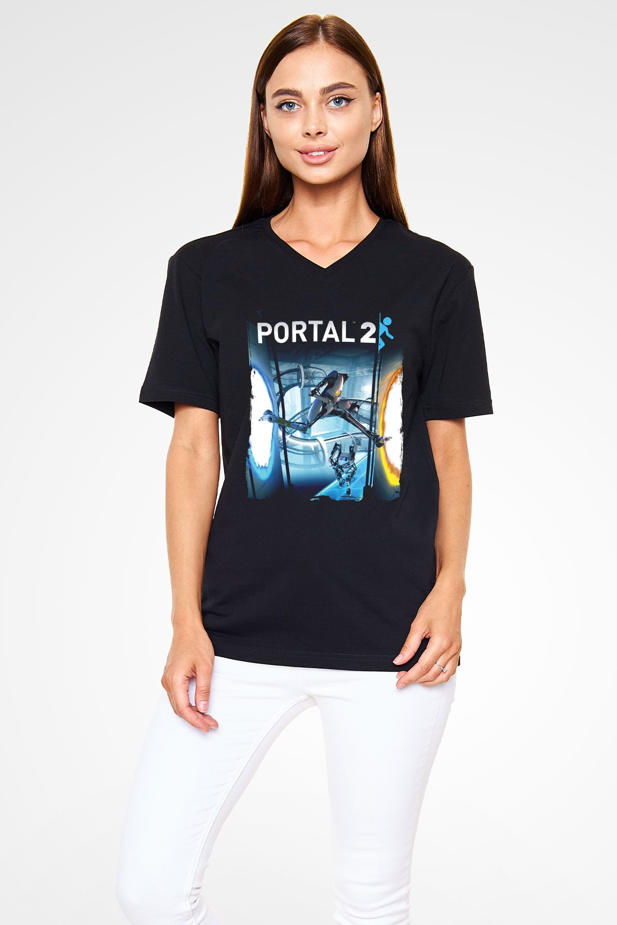 Portal Siyah Unisex V Yaka Tişört