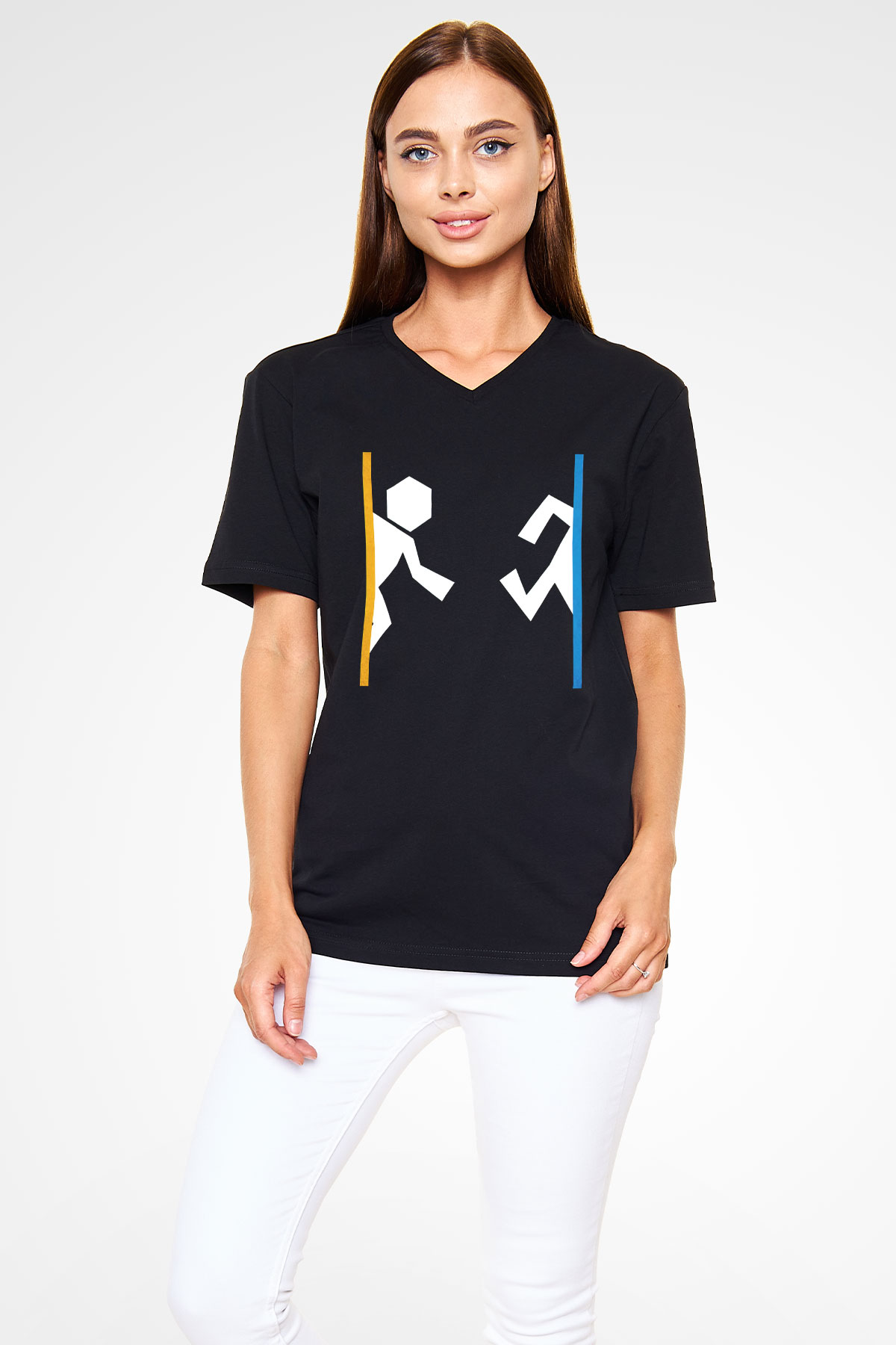 Portal Siyah Unisex V Yaka Tişört T-Shirt