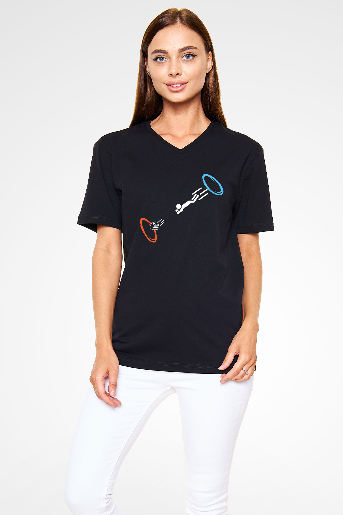 Portal Siyah Unisex V Yaka Tişört T-Shirt
