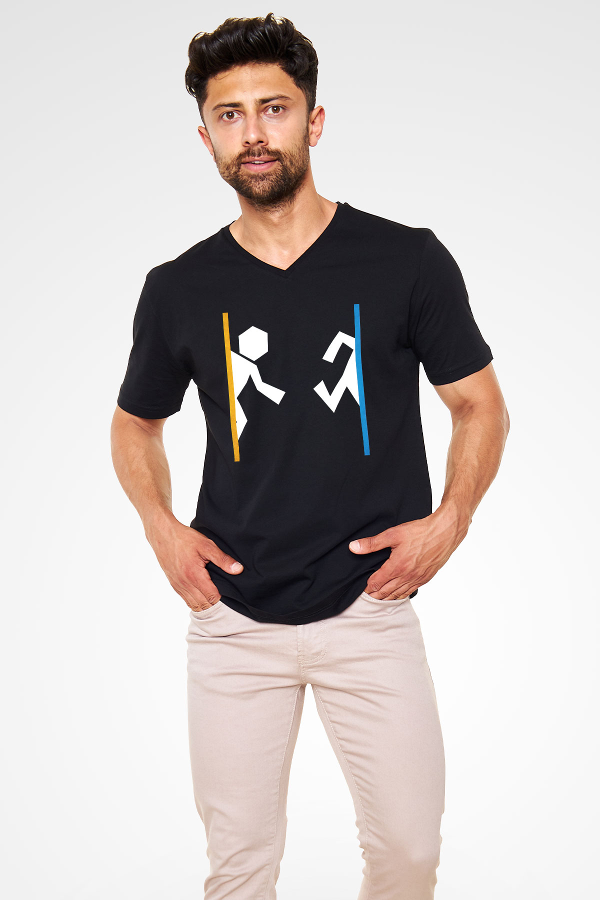 Portal Siyah Unisex V Yaka Tişört T-Shirt