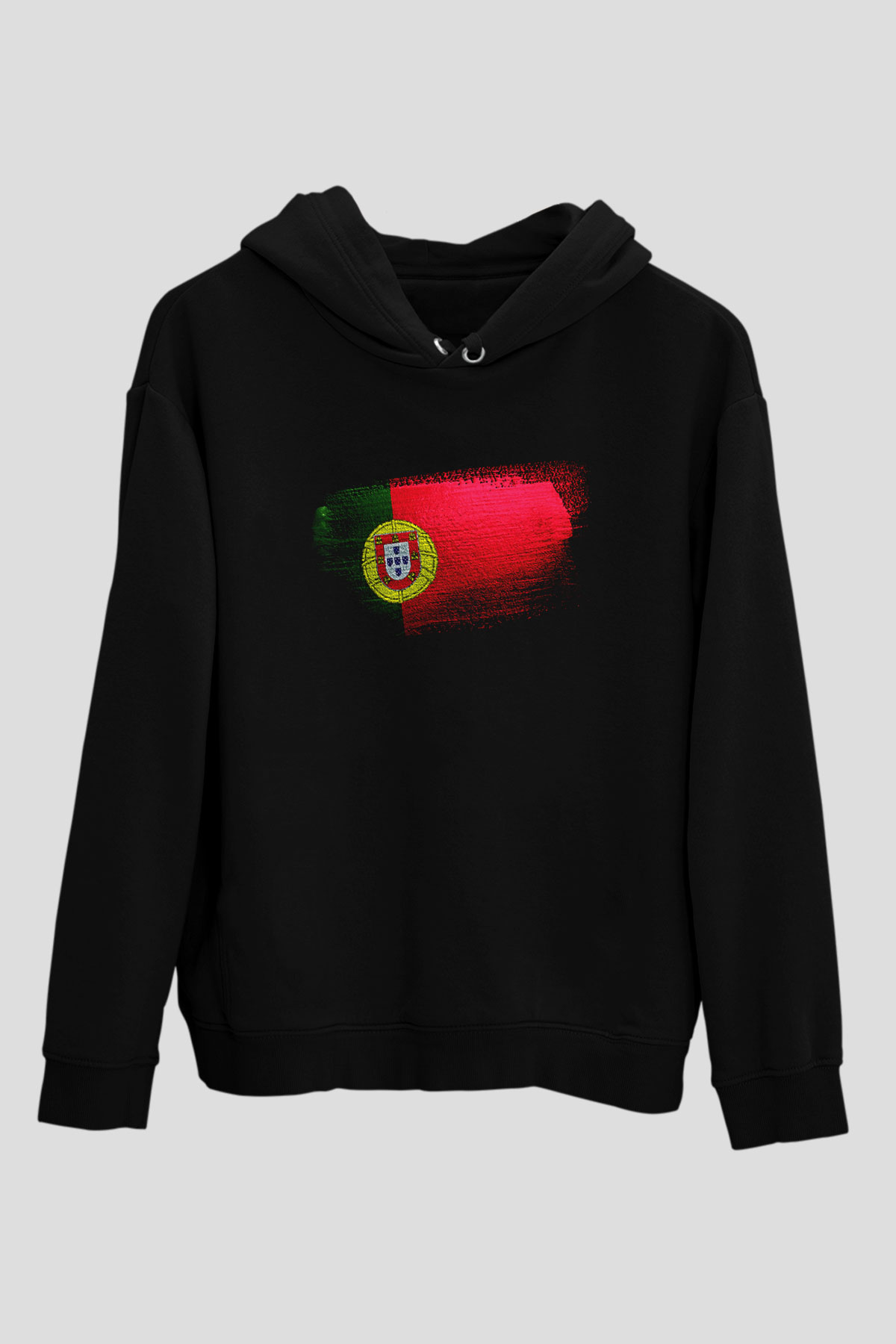 Portekiz - Portugal Bayrağı Baskılı Unisex Siyah Kapüşonlu Sweatshirt