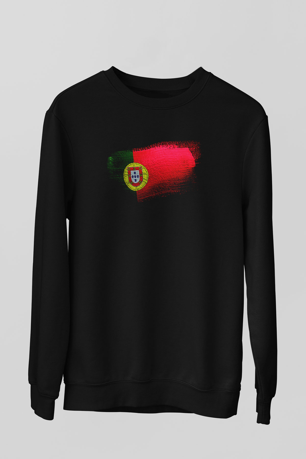 Portekiz - Portugal Bayrağı Baskılı Unisex Siyah Sweatshirt