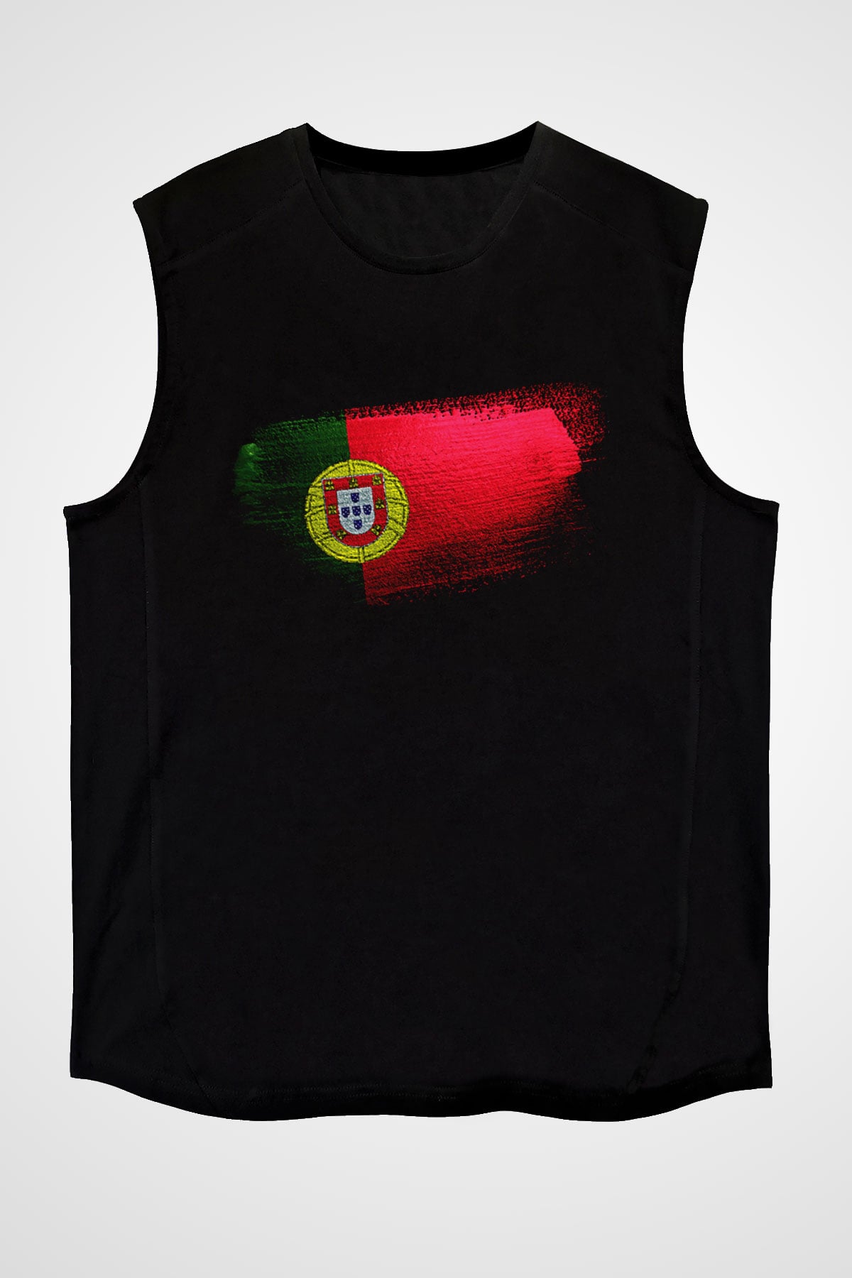 Portekiz - Portugal Bayrağı Baskılı Unisex Siyah Kolsuz Tişört