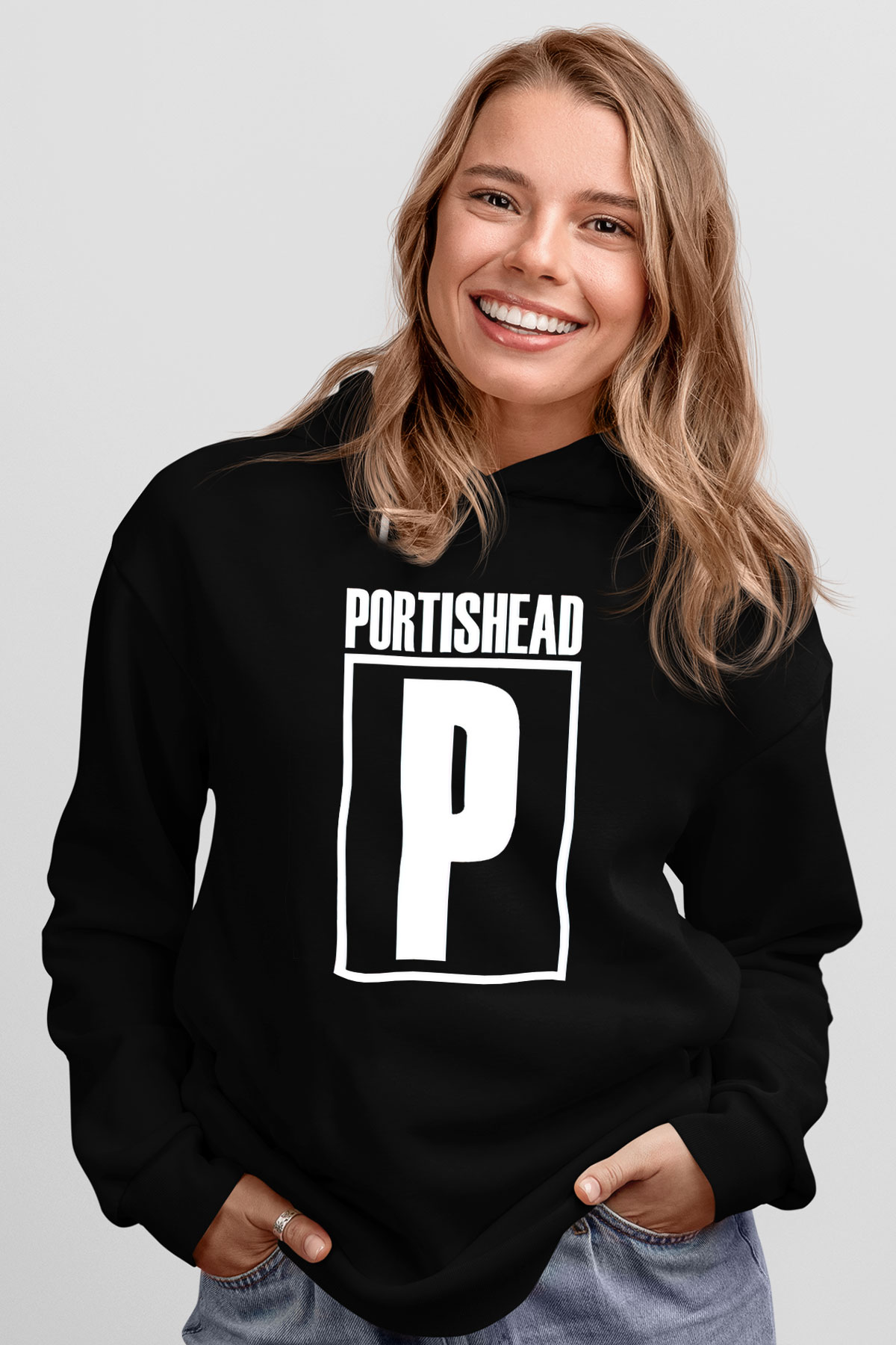 Portishead Baskılı Unisex Siyah Kapüşonlu Sweatshirt