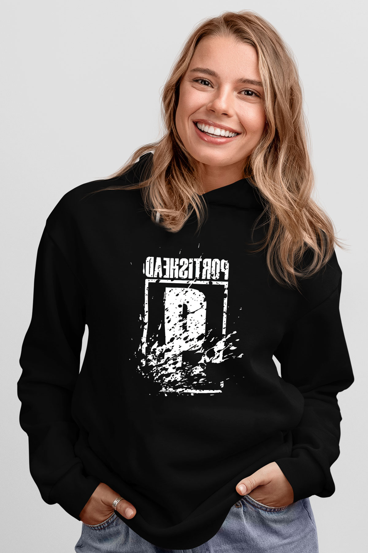 Portishead Baskılı Unisex Siyah Kapüşonlu Sweatshirt
