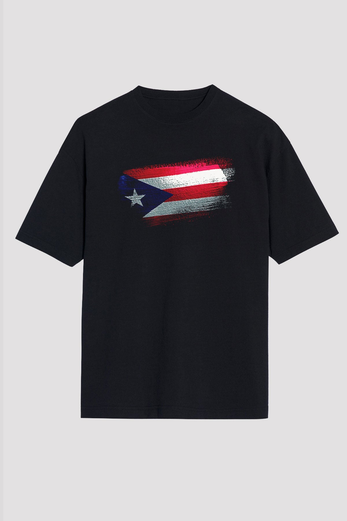 Porto Riko - Puerto Rico Bayrağı Baskılı Unisex Siyah Oversize Tişört
