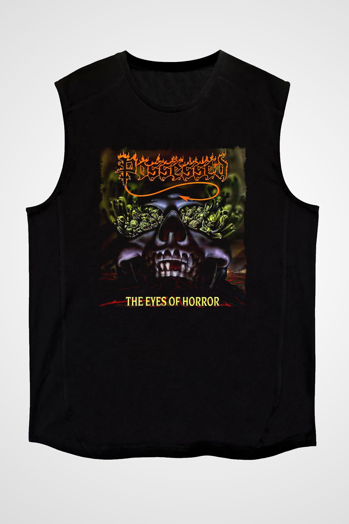 Possessed Baskılı Unisex Siyah Kolsuz Tişört - Tshirt