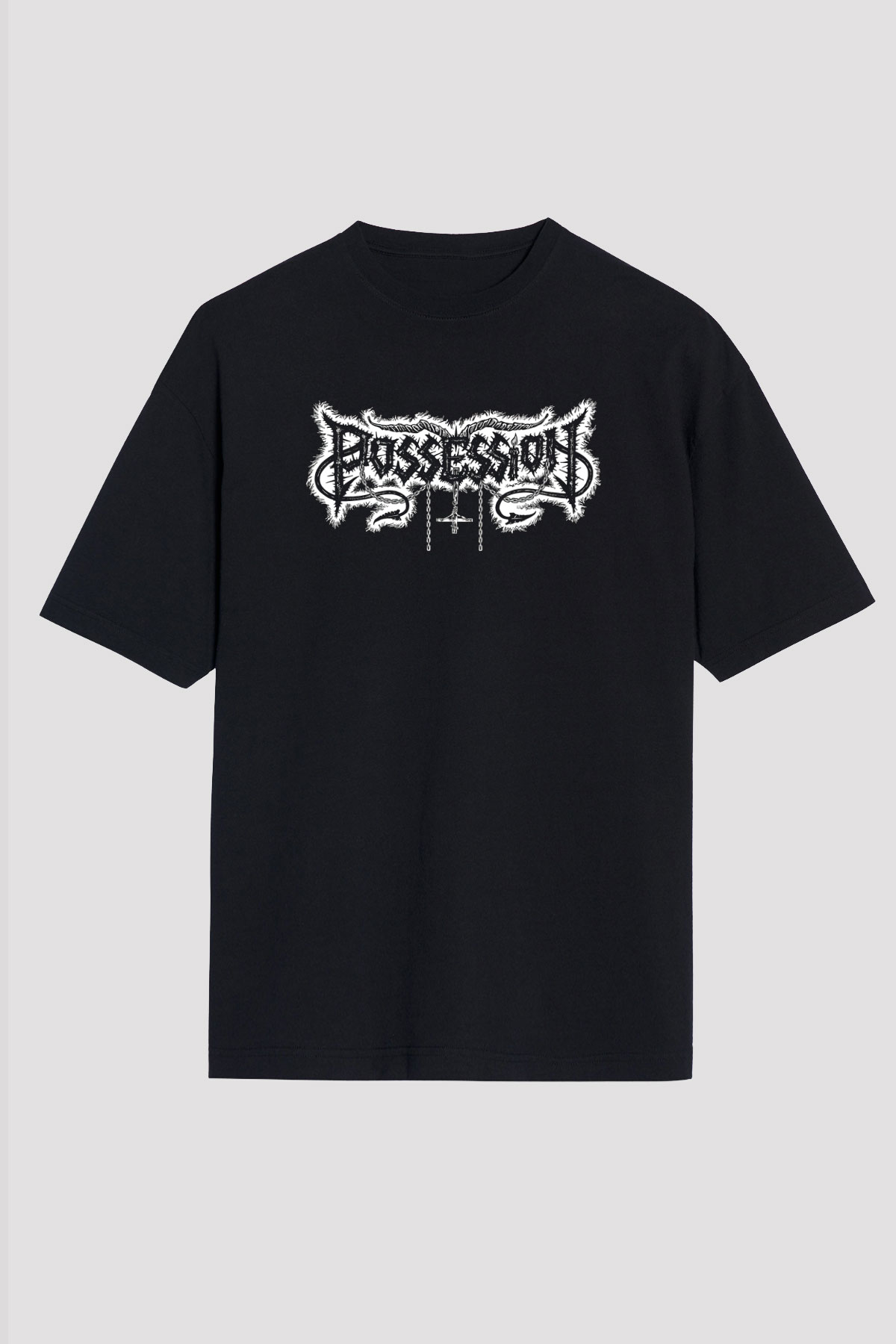 Possessed Baskılı Unisex Siyah Oversize Tişört - Tshirt