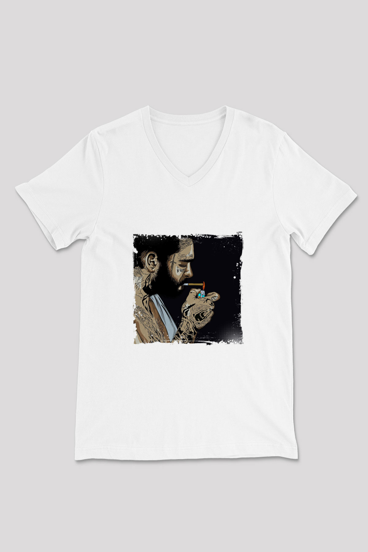 Post Malone Baskılı Beyaz V Yaka Unisex Tişört