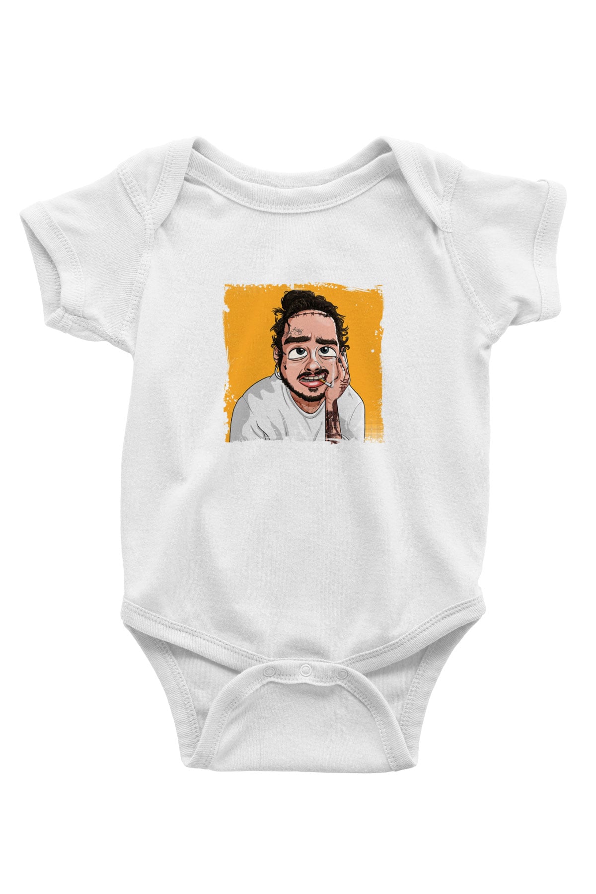 Post Malone Baskılı Unisex Beyaz Bebek Body - Zıbın
