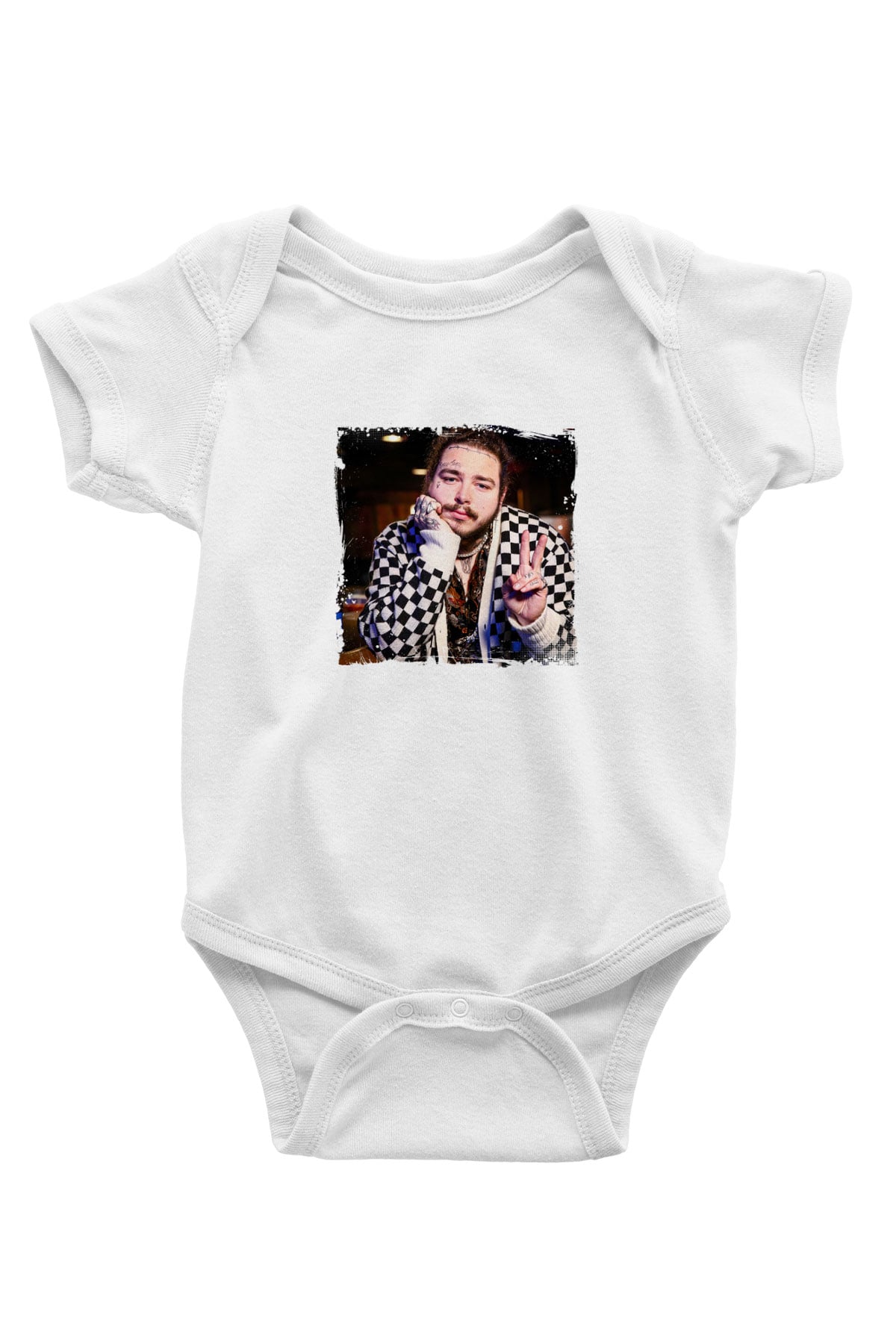 Post Malone Baskılı Unisex Beyaz Bebek Body - Zıbın