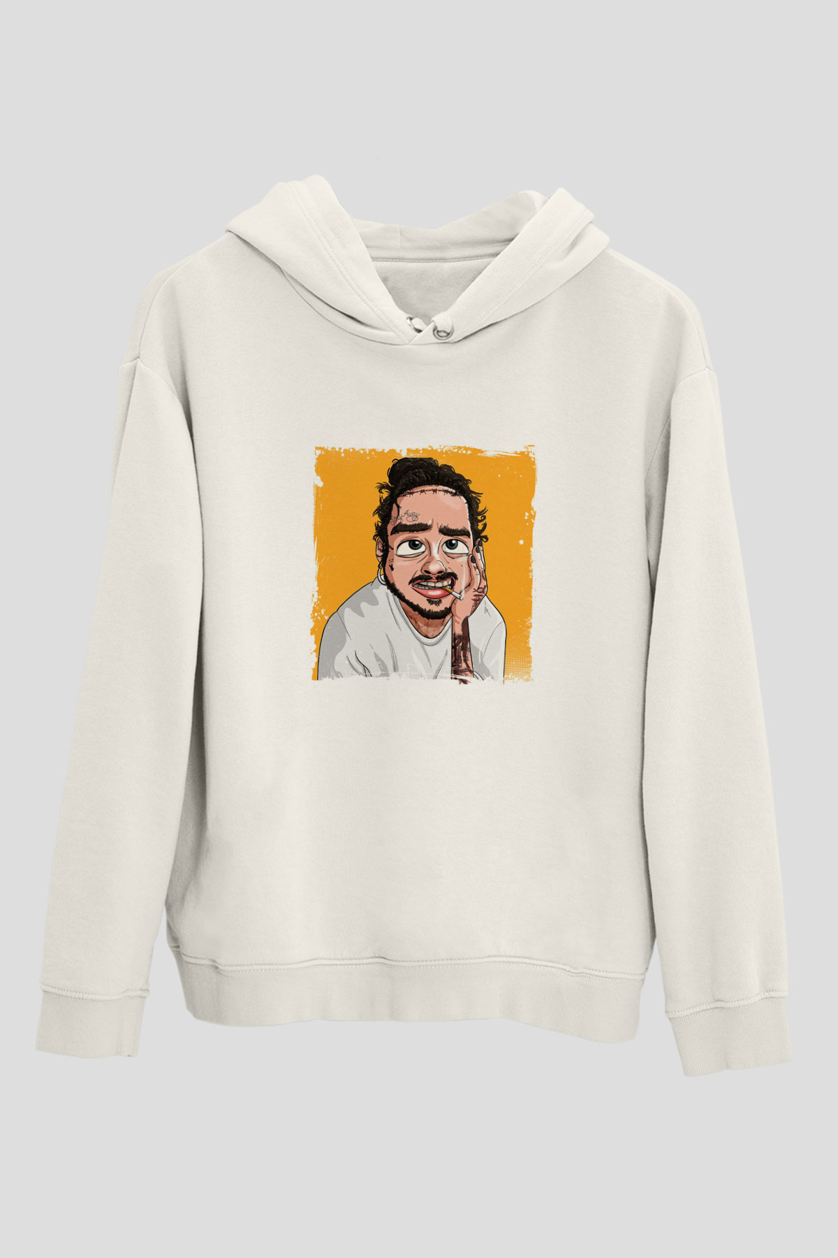 Post Malone Baskılı Unisex Beyaz Kapüşonlu Sweatshirt