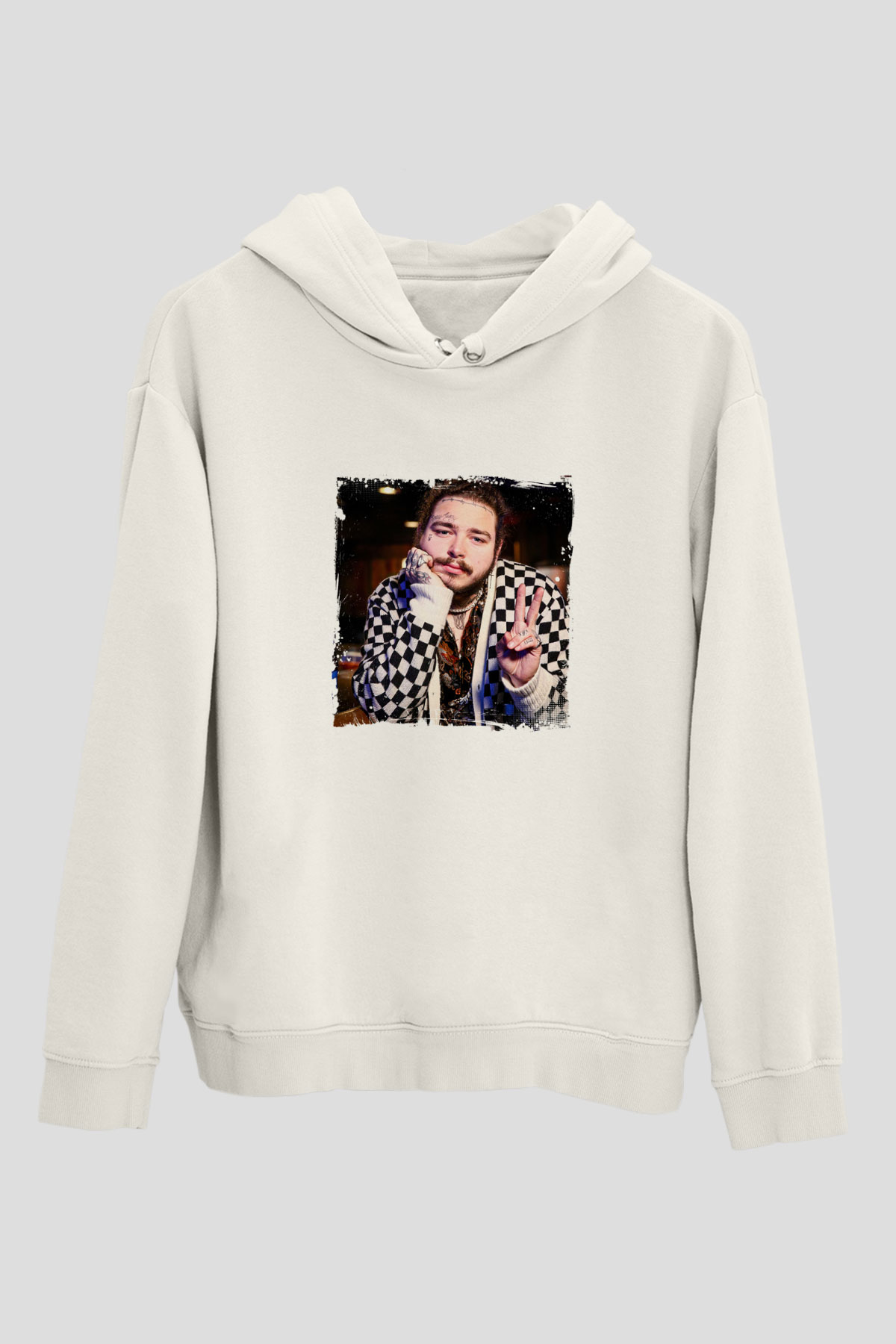 Post Malone Baskılı Unisex Beyaz Kapüşonlu Sweatshirt