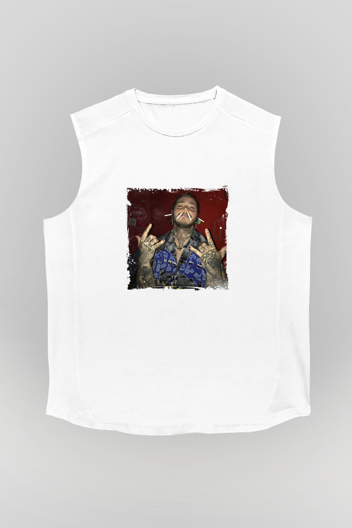 Post Malone Baskılı Unisex Beyaz Kolsuz Tişört