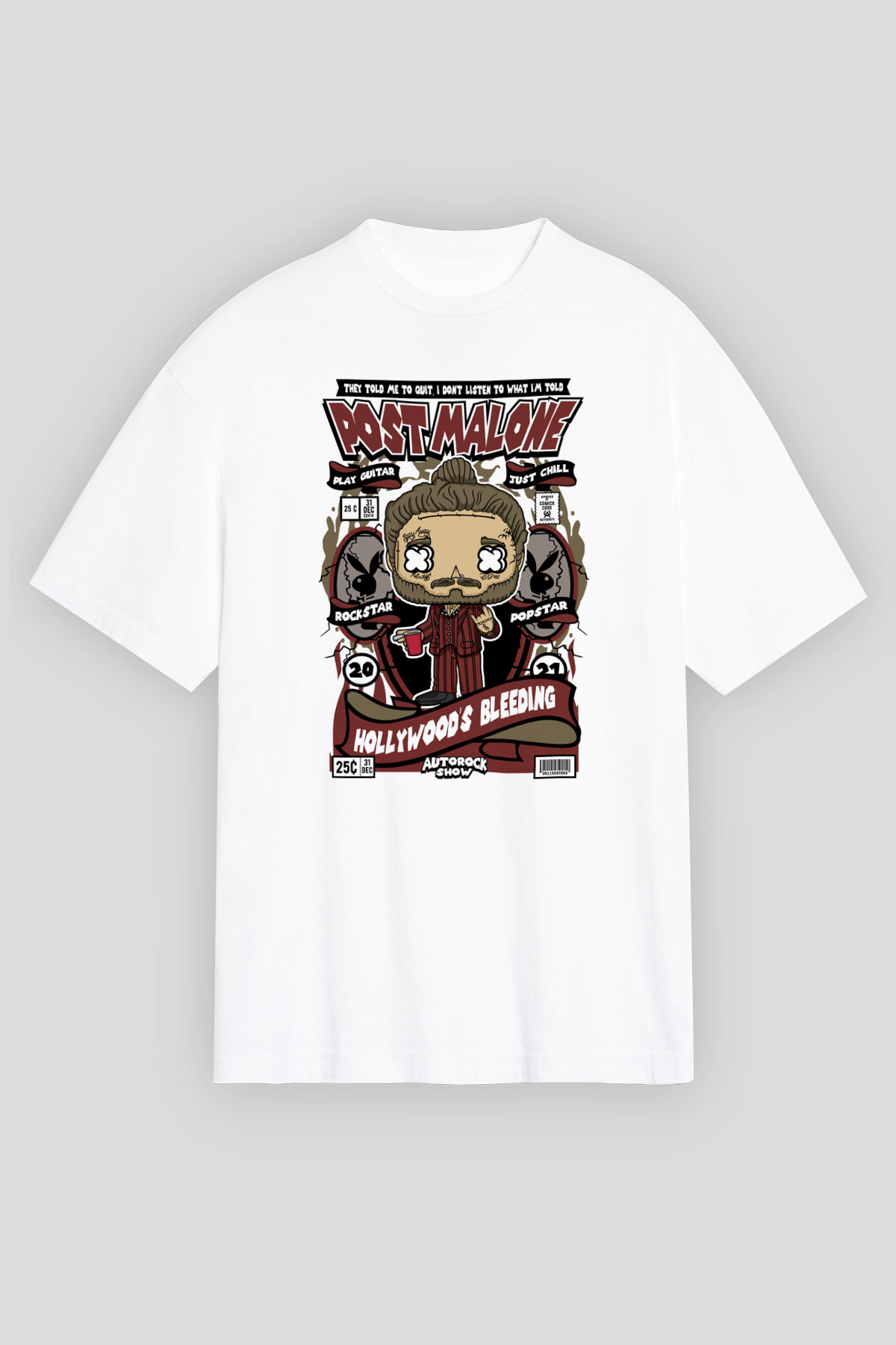 Post Malone Baskılı Unisex Beyaz Oversize Tişört