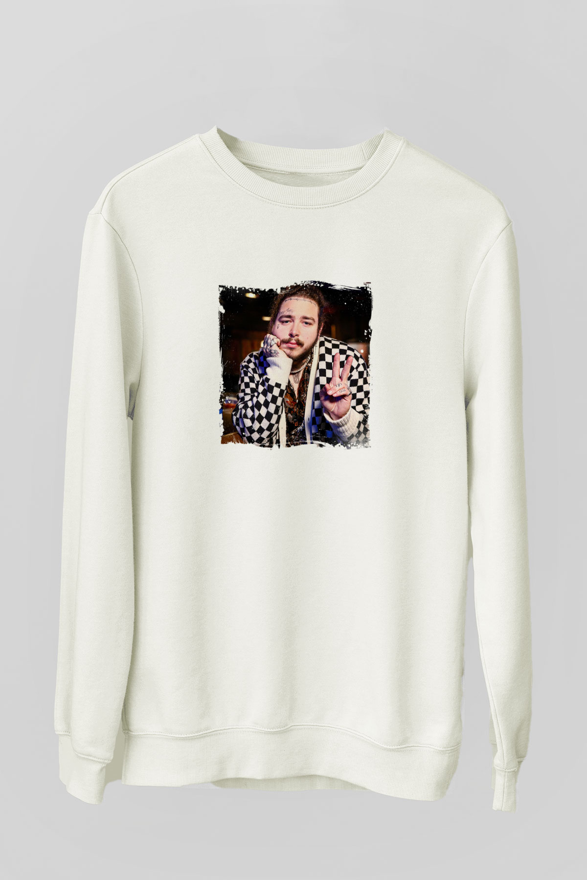 Post Malone Baskılı Unisex Beyaz Sweatshirt