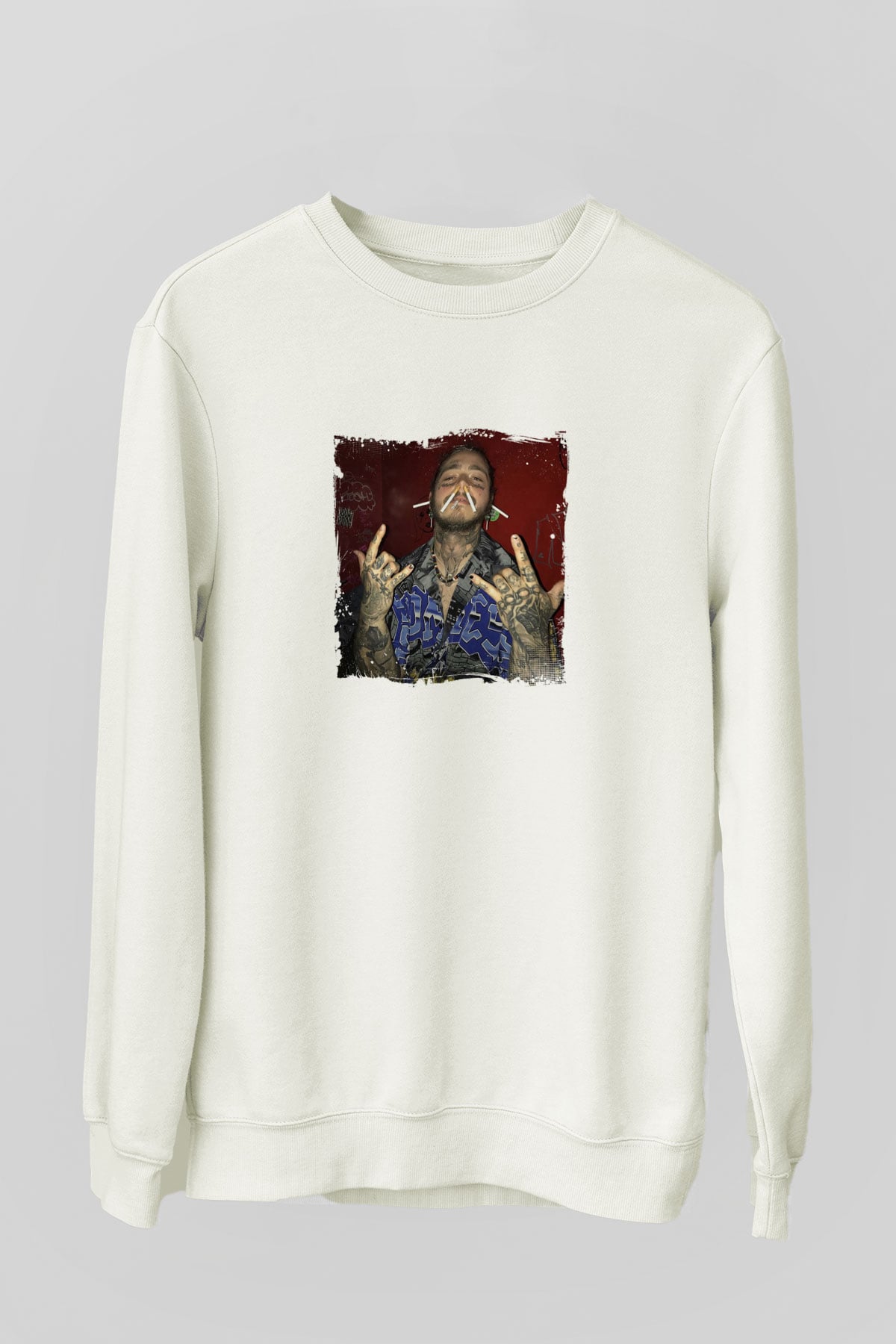 Post Malone Baskılı Unisex Beyaz Sweatshirt