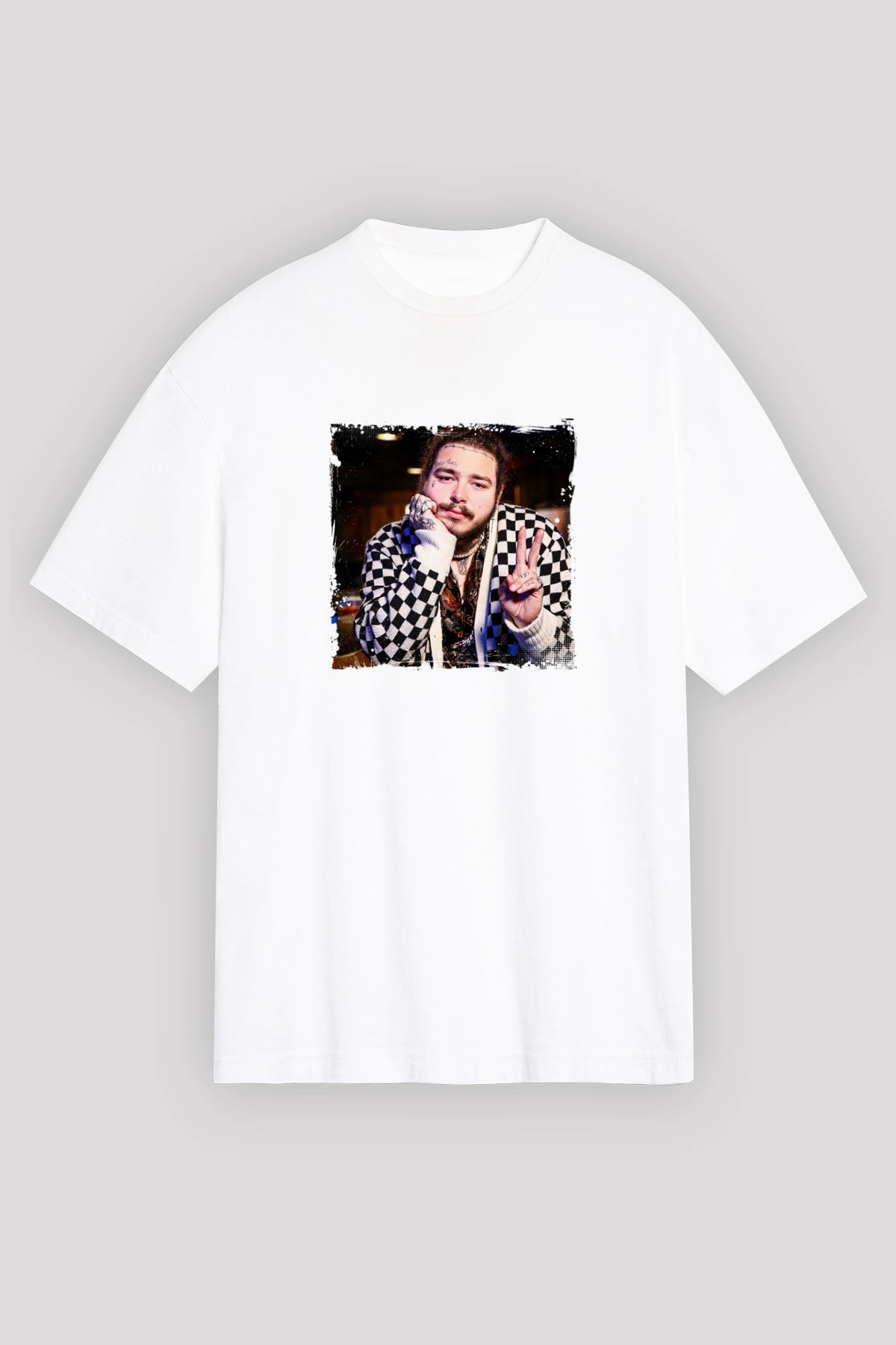 Post Malone Baskılı Oversize Beyaz Tişört