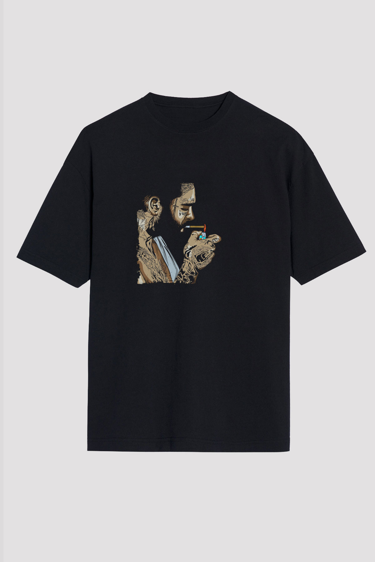 Post Malone Baskılı Unisex Oversize Siyah Tişört