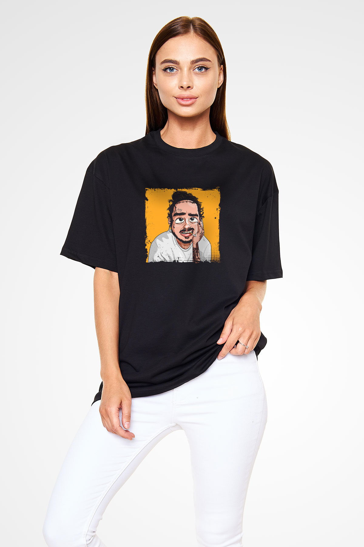 Post Malone Baskılı Unisex Oversize Siyah Tişört