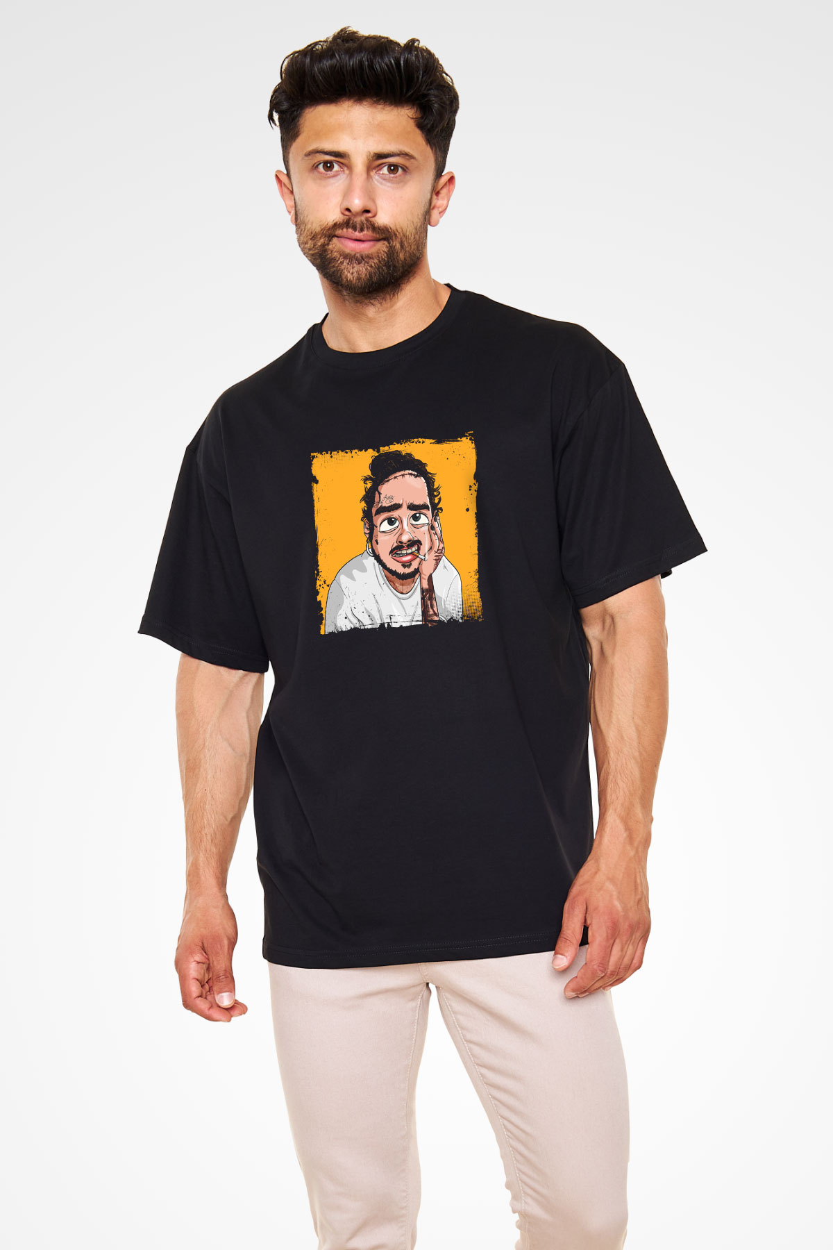 Post Malone Baskılı Unisex Oversize Siyah Tişört