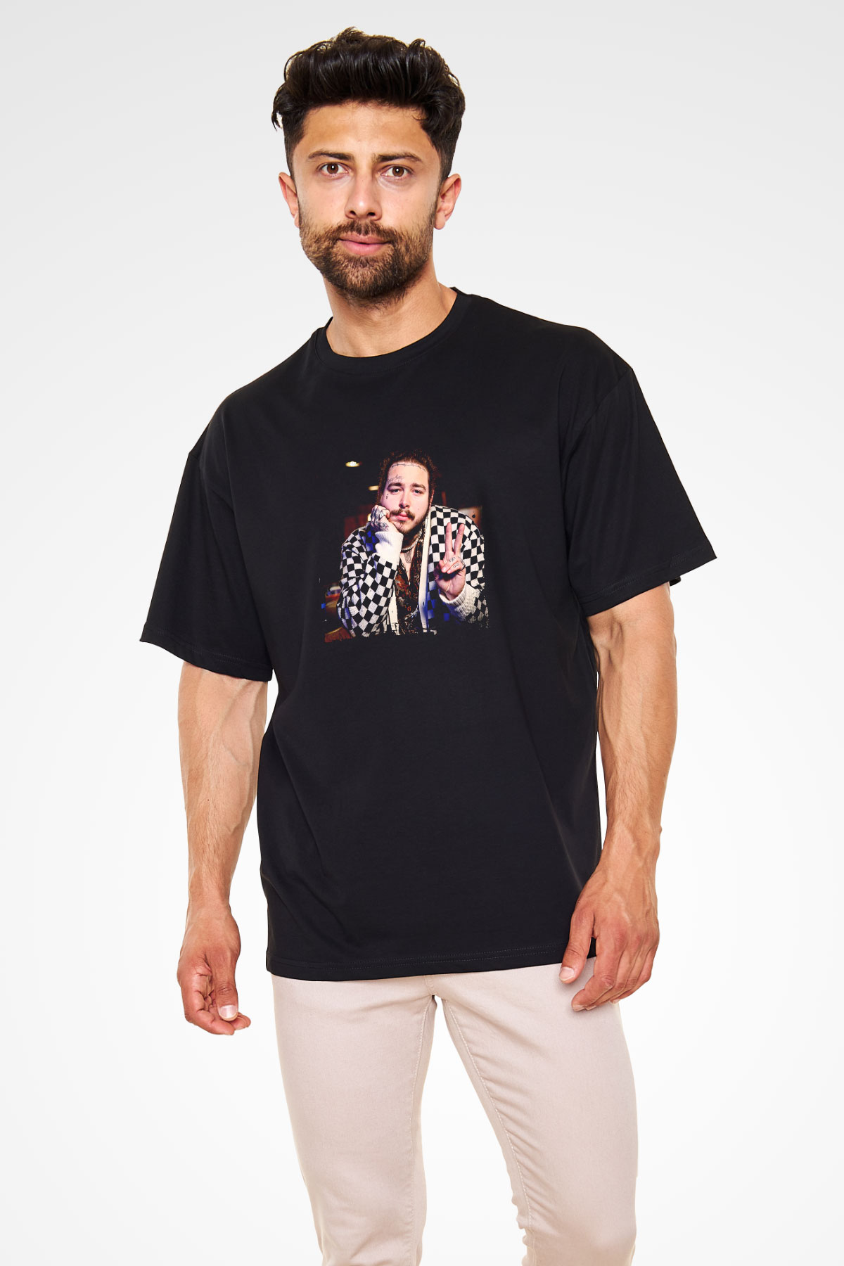 Post Malone Baskılı Unisex Oversize Siyah Tişört