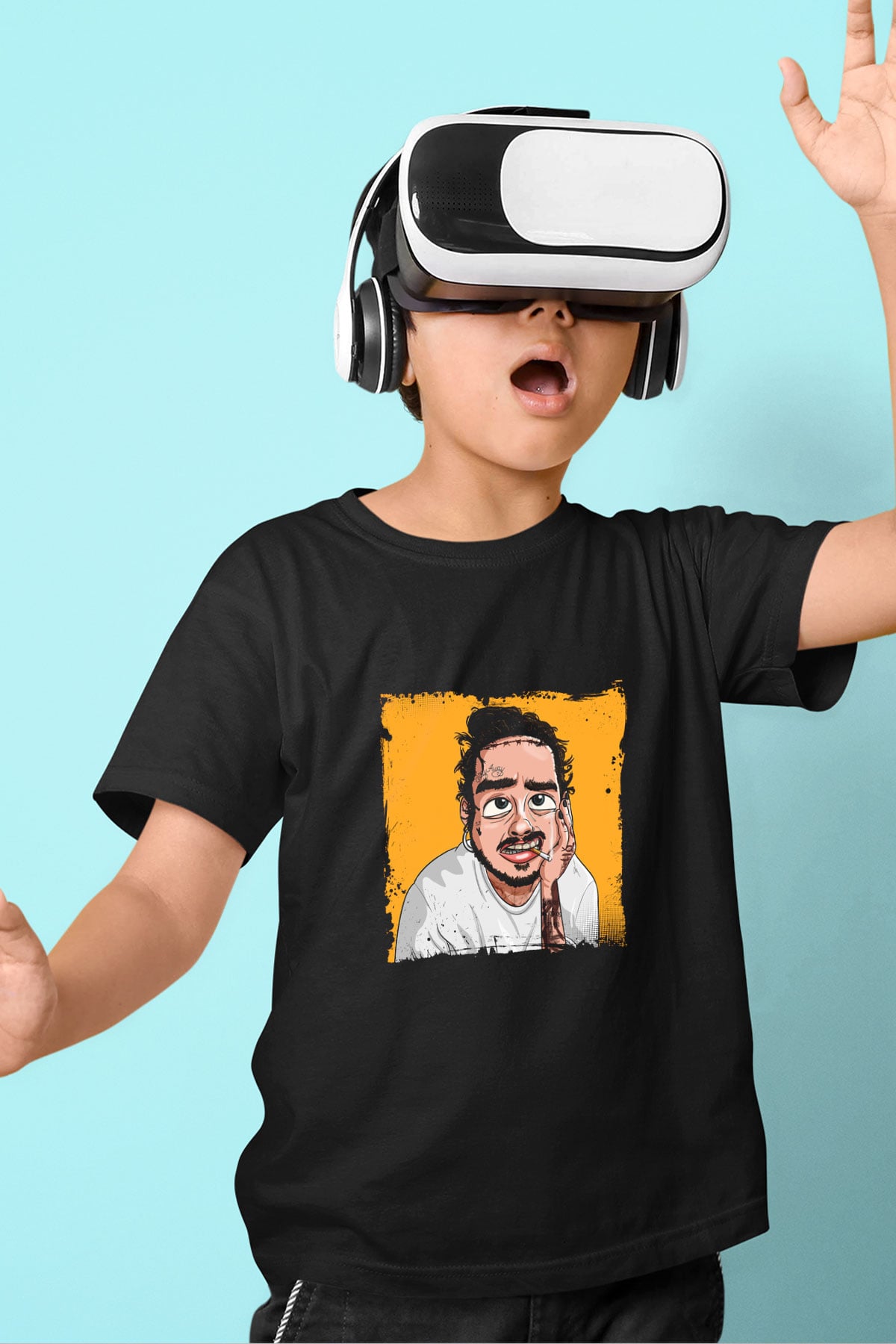 Post Malone Baskılı Unisex Siyah Çocuk Tişört