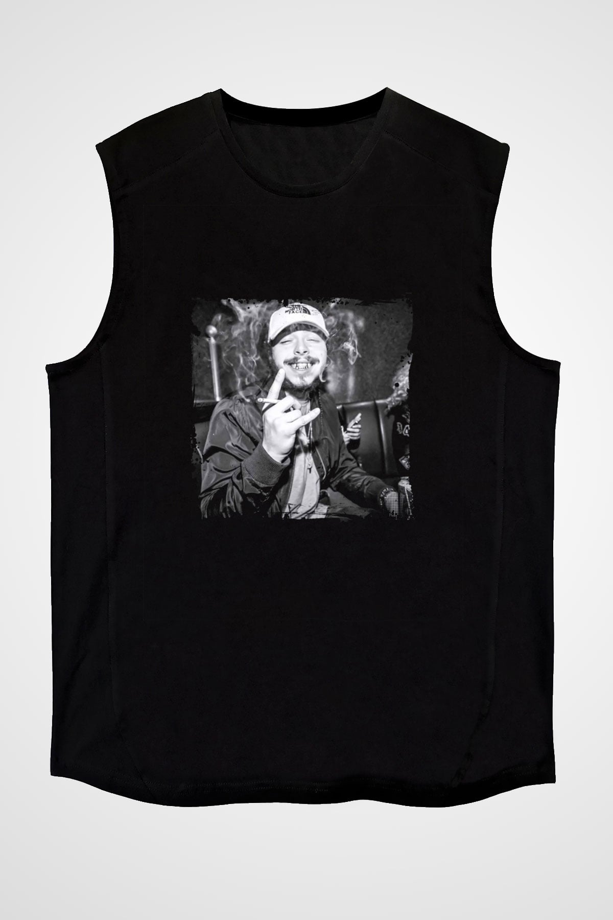 Post Malone Baskılı Unisex Siyah Kolsuz Tişört