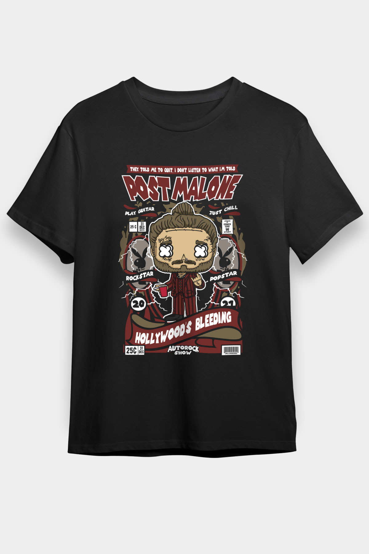 Post Malone Baskılı Unisex Siyah Tişört