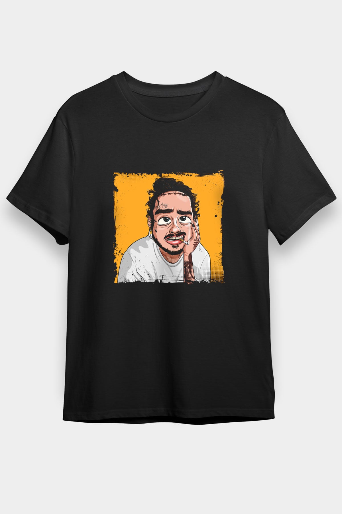 Post Malone Baskılı Unisex Siyah Tişört
