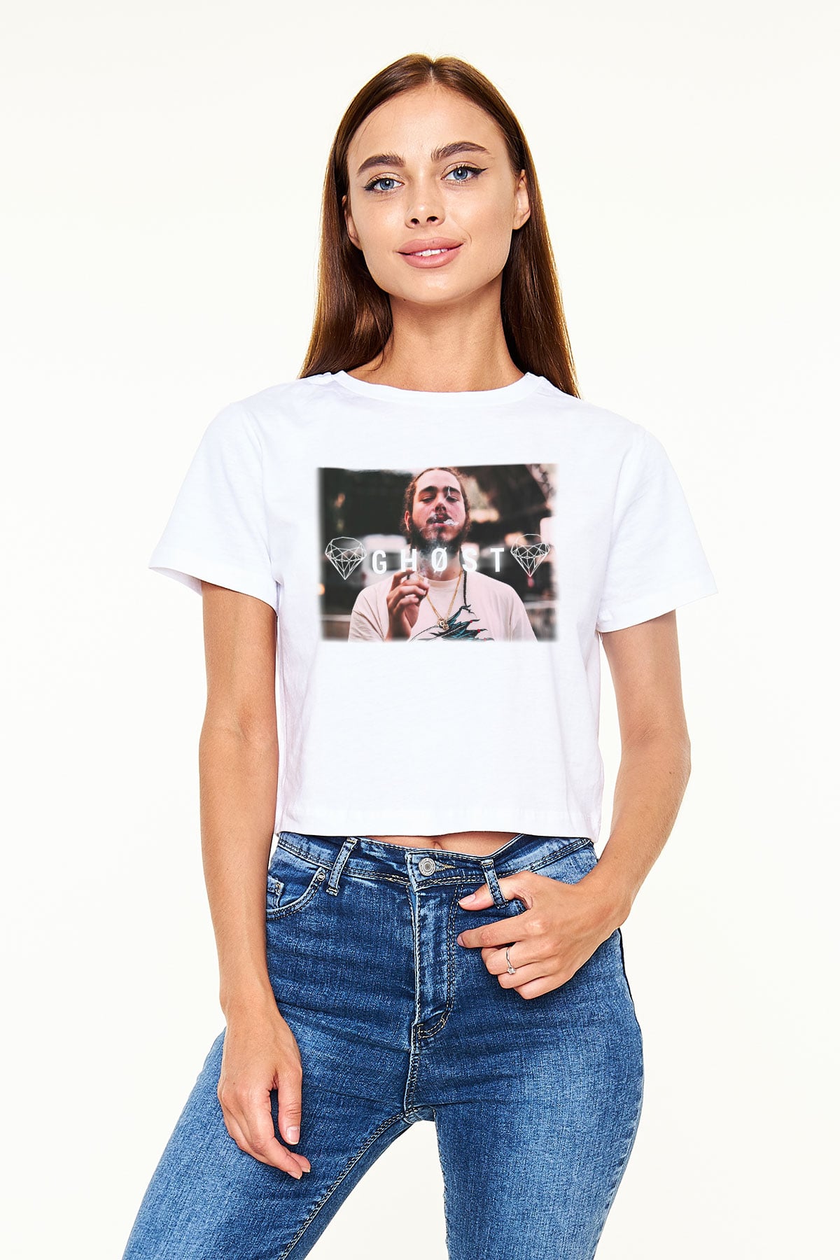 Post Malone Beyaz Croptop Tişört