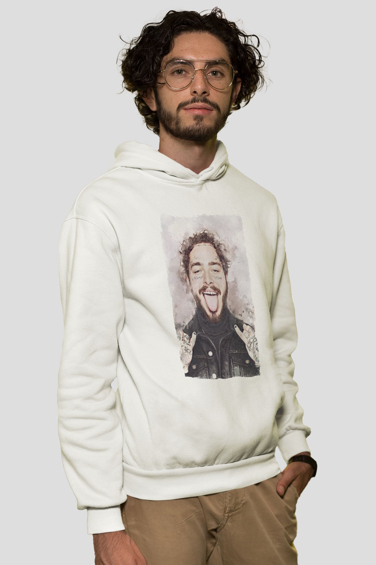 Post Malone Beyaz Unisex Kapüşonlu Sweatshirt
