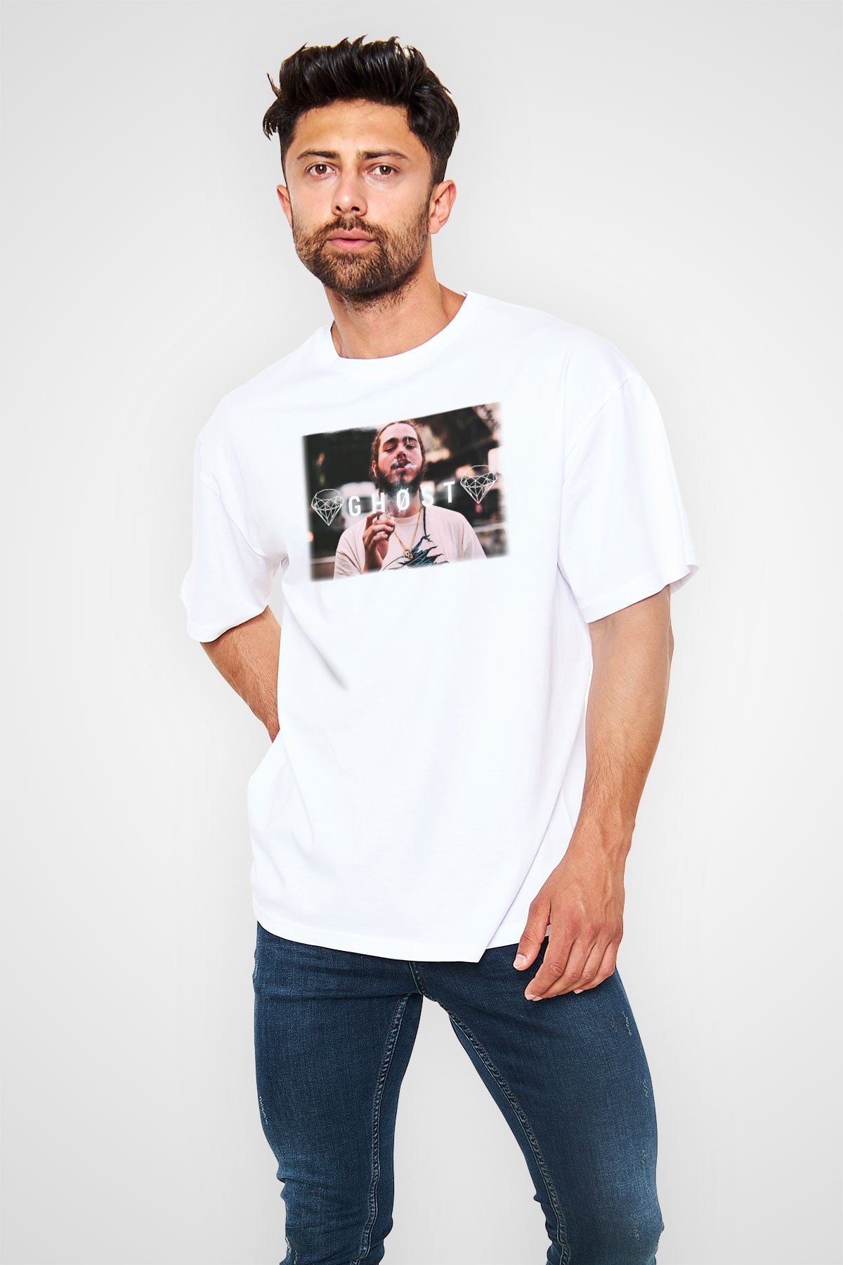 Post Malone Beyaz Unisex Oversize Tişört T-Shirt