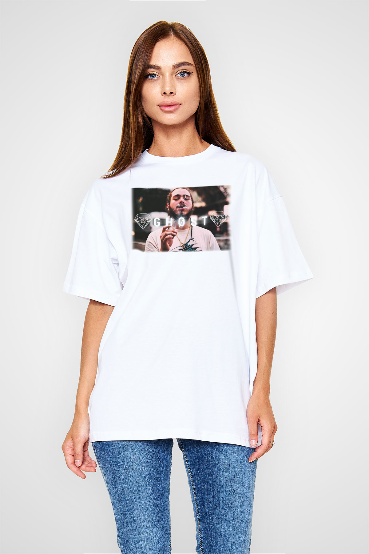 Post Malone Beyaz Unisex Oversize Tişört T-Shirt