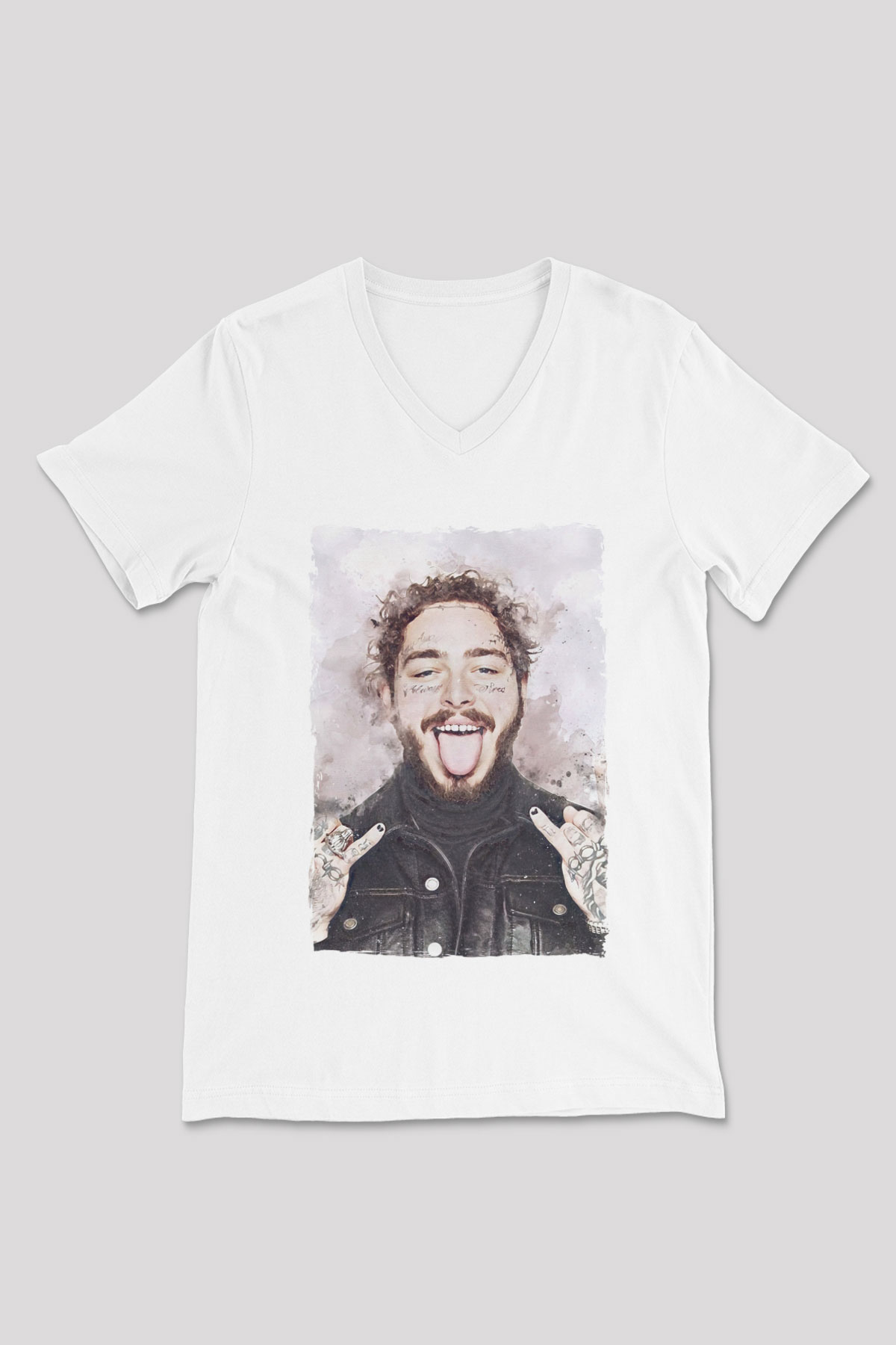 Post Malone Beyaz Unisex V Yaka Tişört