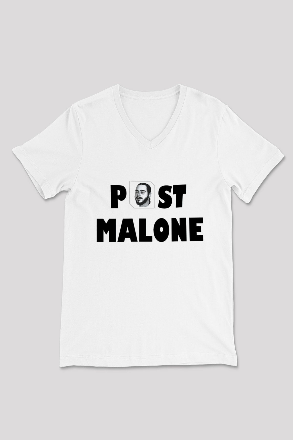Post Malone Beyaz Unisex V Yaka Tişört T-Shirt