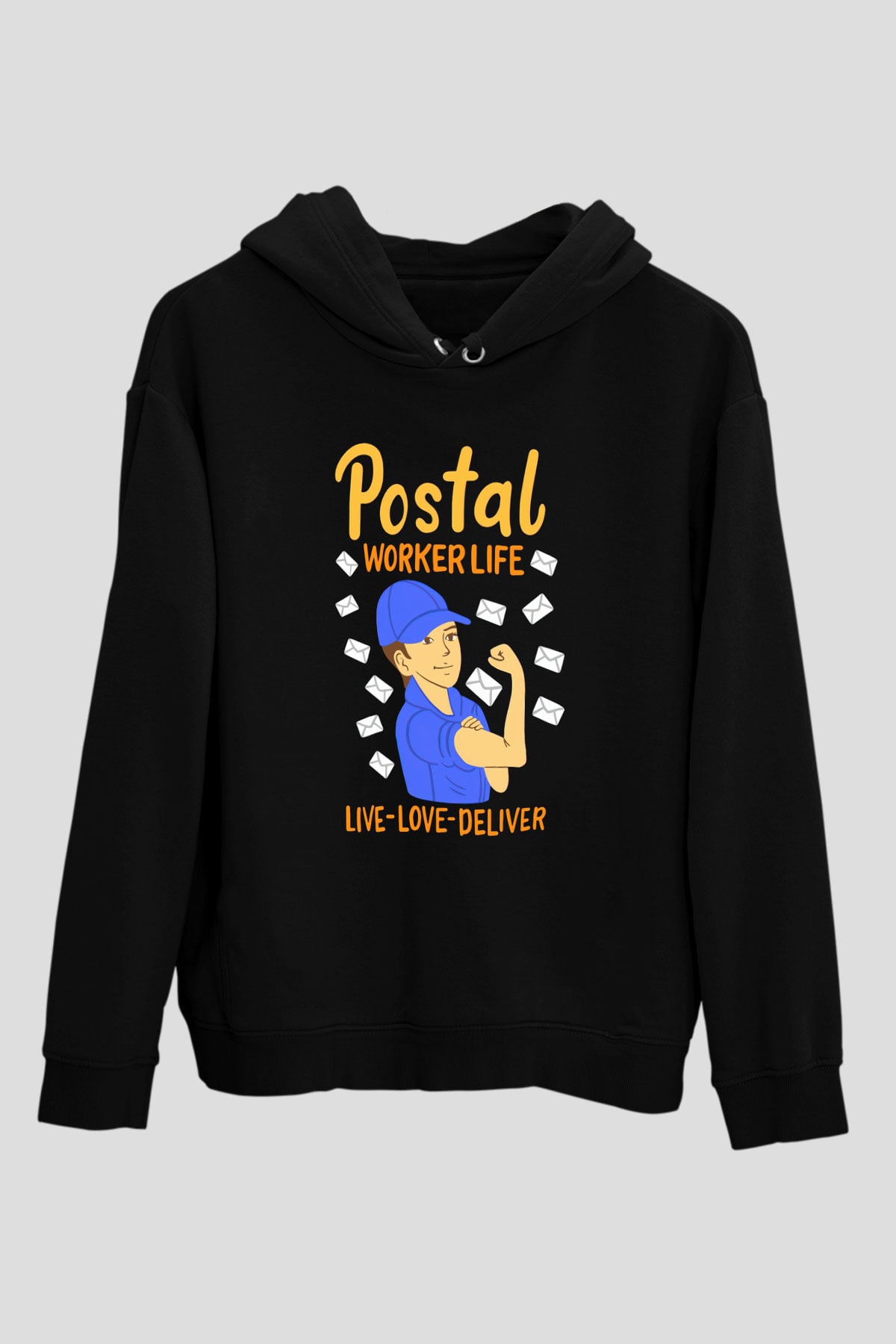 Postacı Siyah Unisex Kapüşonlu Sweatshirt